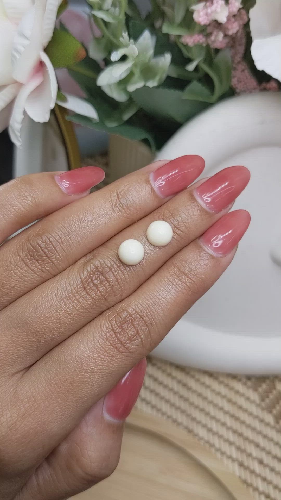 3.66&nbsp;Ct.Tw.Total Carat Weight Salmon and White Cabochon Coral Pair from Italy Size Video