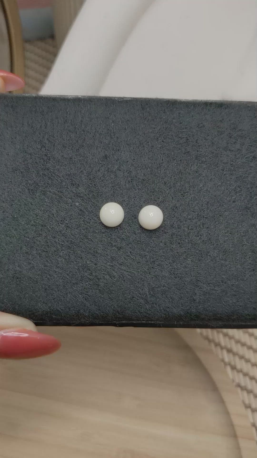 3.82 Ct.Tw.Total Carat Weight Salmon and White Cabochon Coral Pair from Italy Size Video