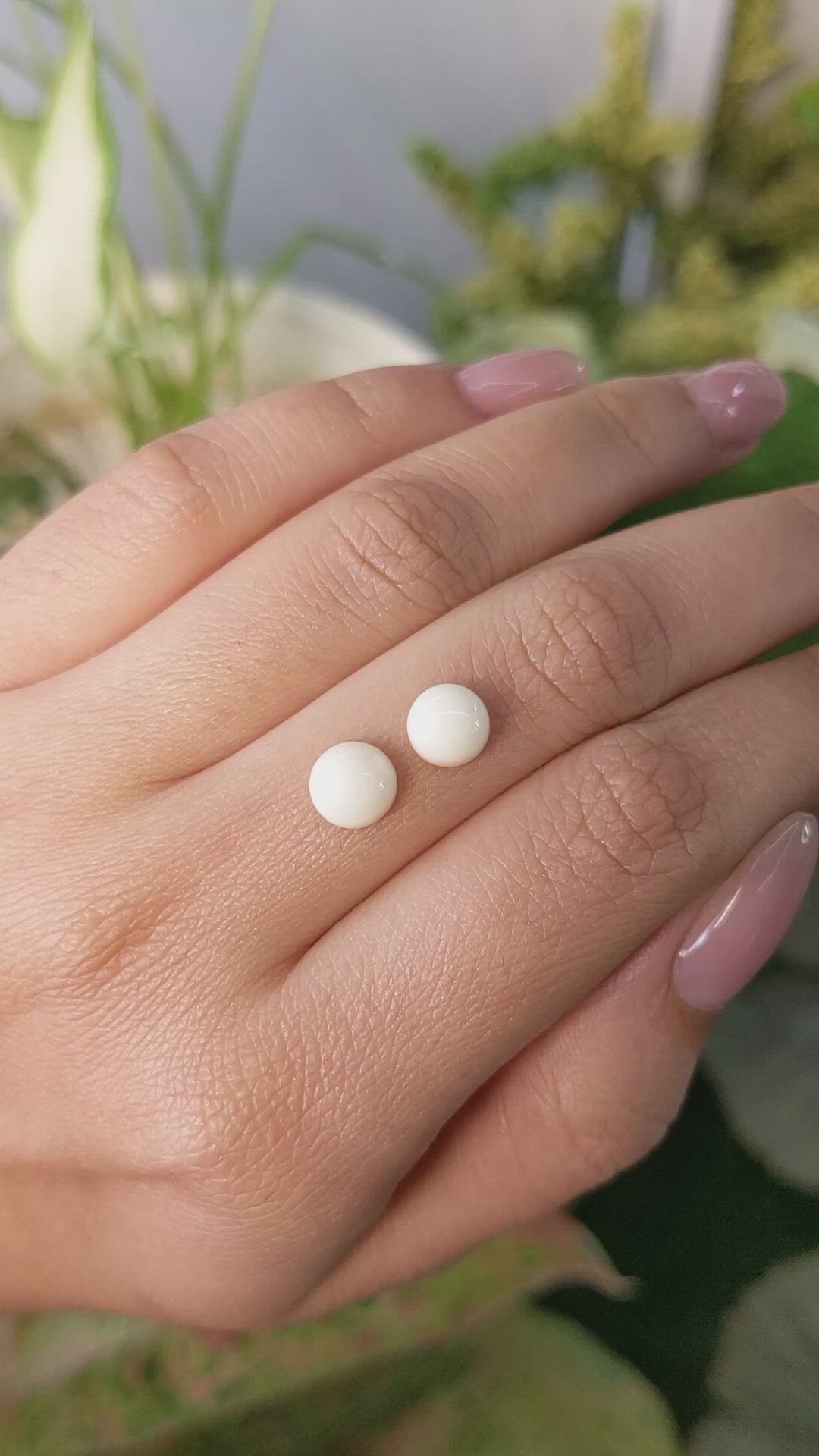 3.25 Ct.Tw.Total Carat Weight Salmon and White Cabochon Coral Pair from Italy Size Video