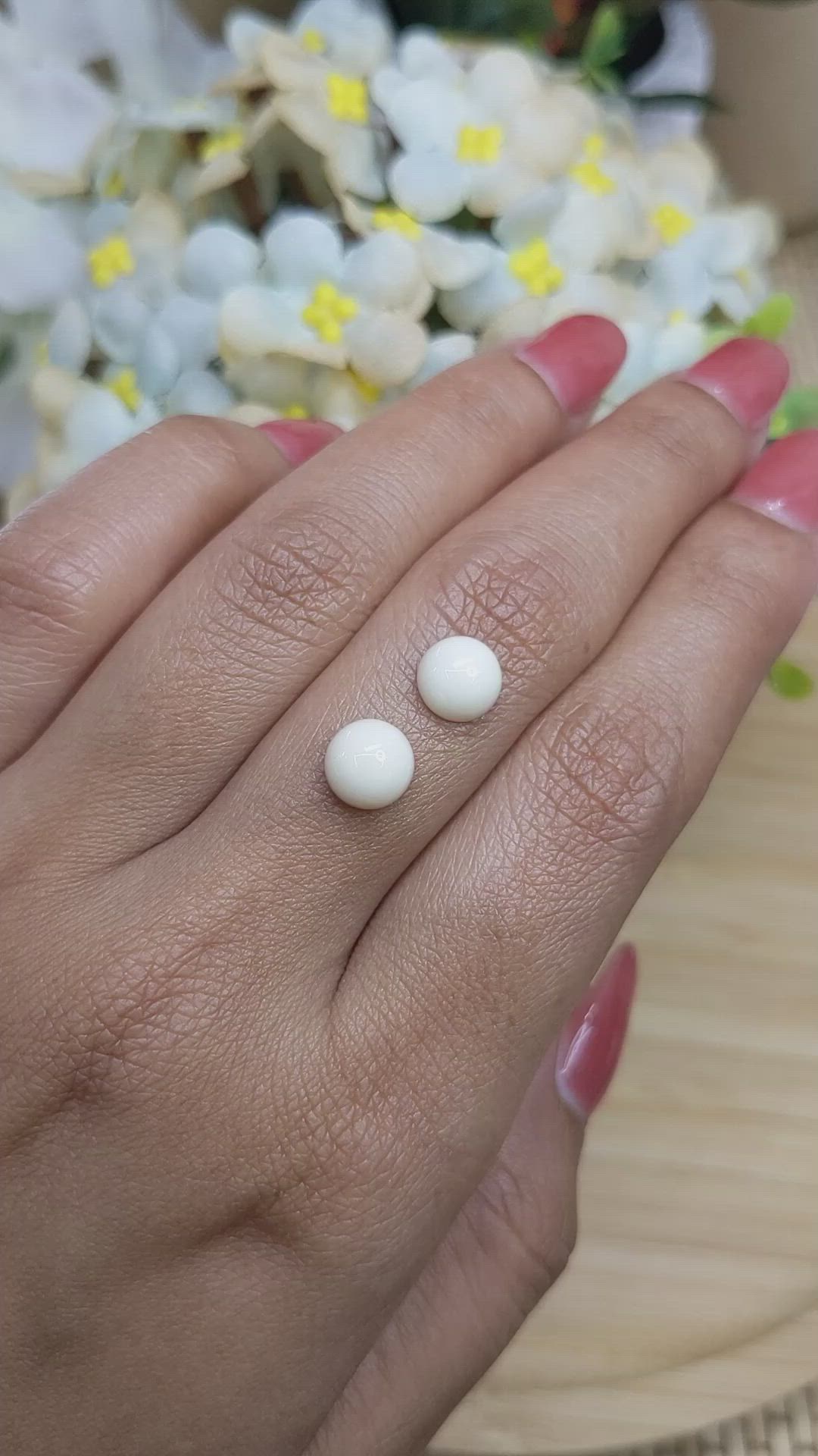 3.54 Ct.Tw.Total Carat Weight Salmon and White Cabochon Coral Pair from Italy Size Video