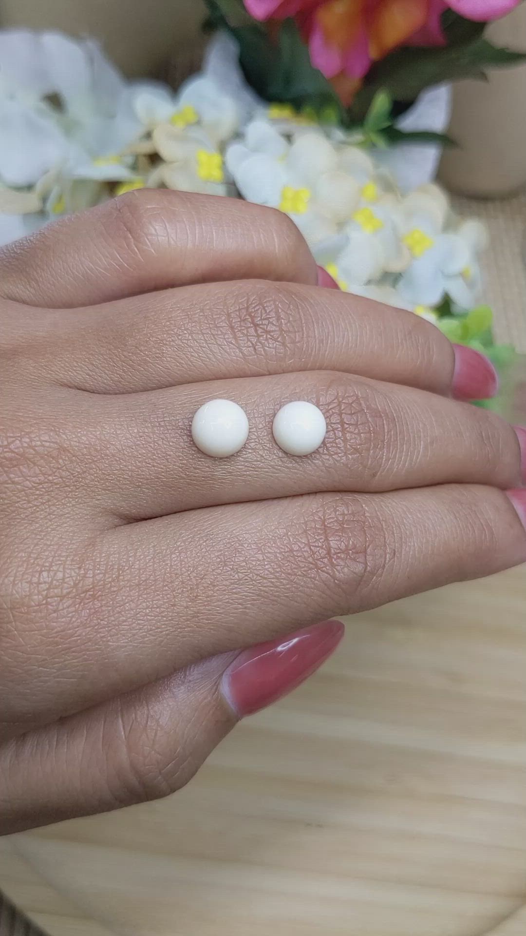 3.54 Ct.Tw.Total Carat Weight Salmon and White Cabochon Coral Pair from Italy Size Video
