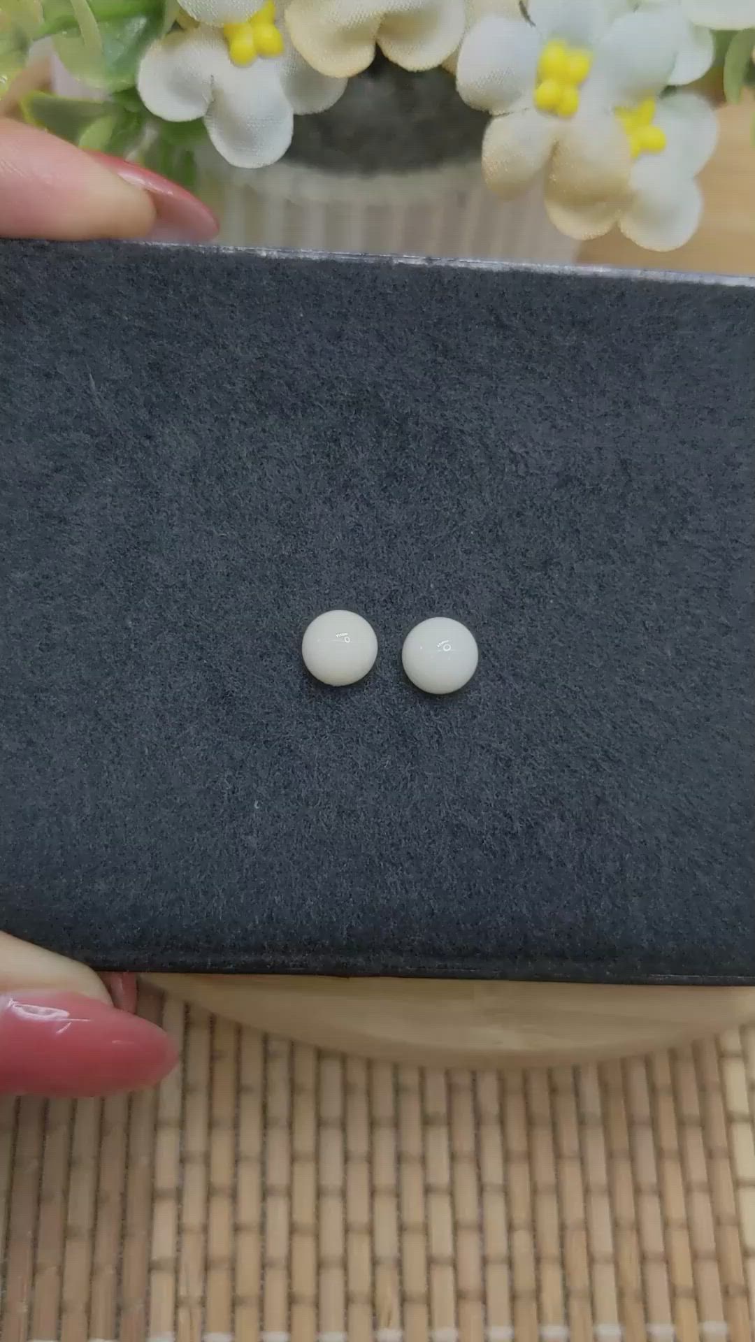 3.42 Ct.Tw.Total Carat Weight Salmon and White Cabochon Coral Pair from Italy Size Video