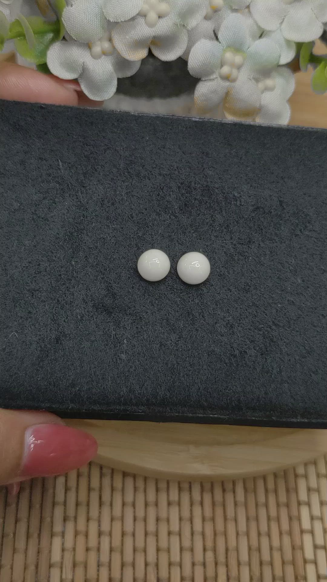 3.72&nbsp;Ct.Tw.Total Carat Weight Salmon and White Cabochon Coral Pair from Italy Size Video