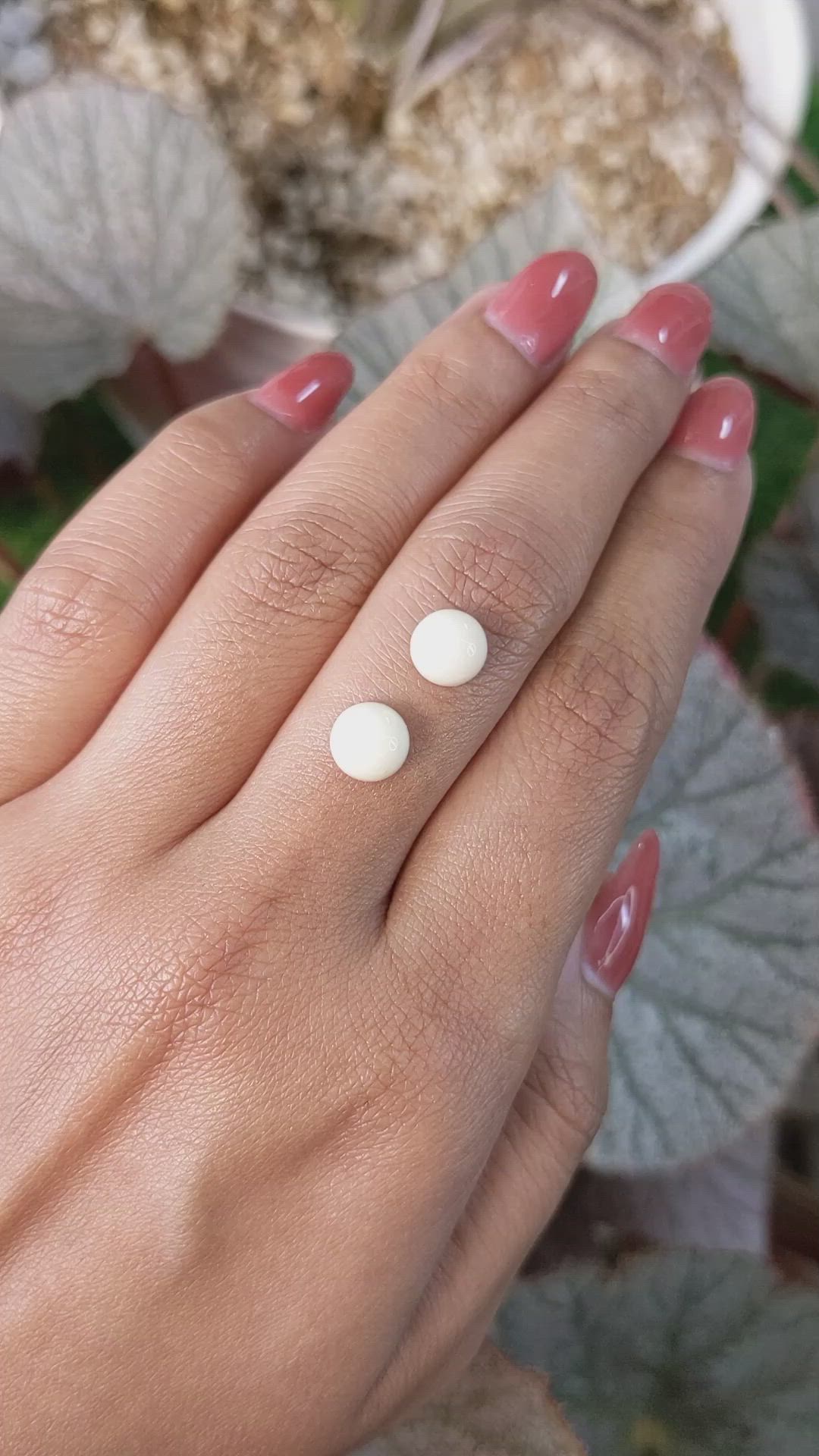 3.56&nbsp;Ct.Tw.Total Carat Weight Salmon and White Cabochon Coral Pair from Italy Size Video