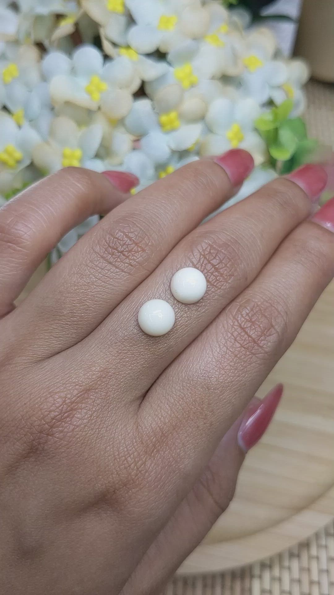 3.87&nbsp;Ct.Tw.Total Carat Weight Salmon and White Cabochon Coral Pair from Italy Size Video