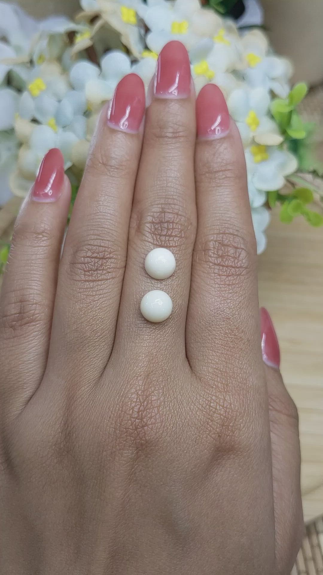 3.87&nbsp;Ct.Tw.Total Carat Weight Salmon and White Cabochon Coral Pair from Italy Size Video