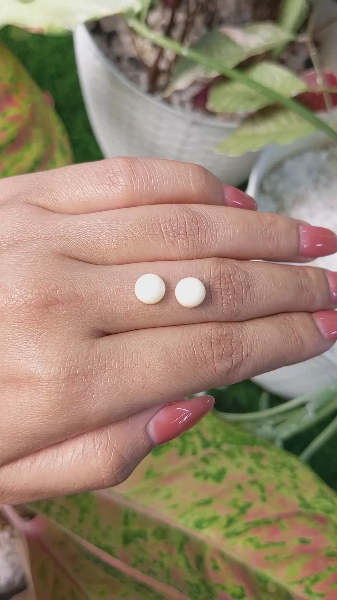 3.65&nbsp;Ct.Tw.Total Carat Weight Salmon and White Cabochon Coral Pair from Italy Size Video