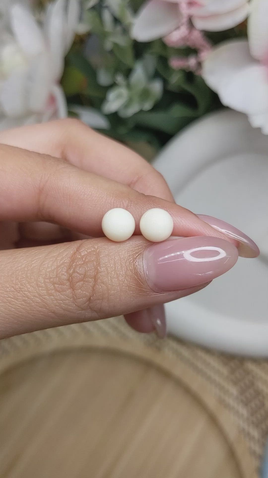 3.47 Ct.Tw.Total Carat Weight Salmon and White Cabochon Coral Pair from Italy Size Video