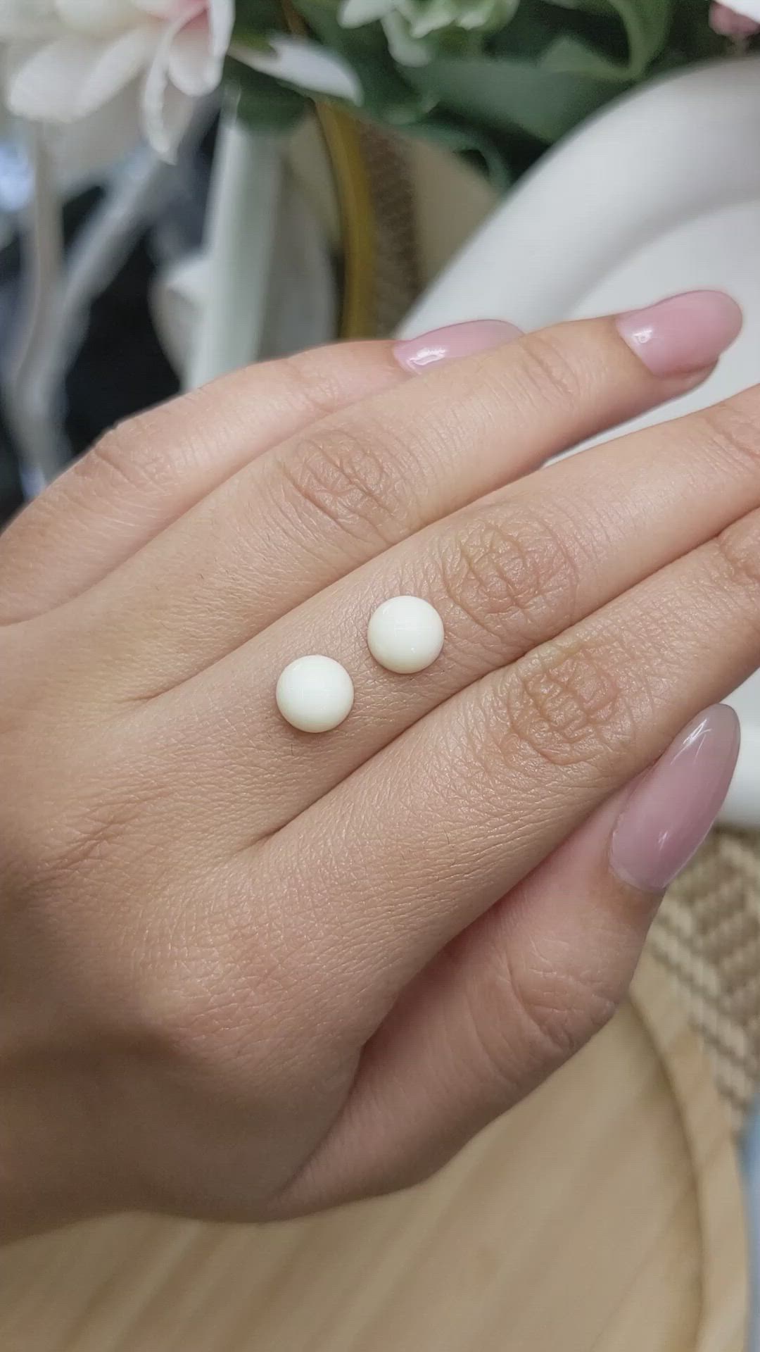 3.47 Ct.Tw.Total Carat Weight Salmon and White Cabochon Coral Pair from Italy Size Video