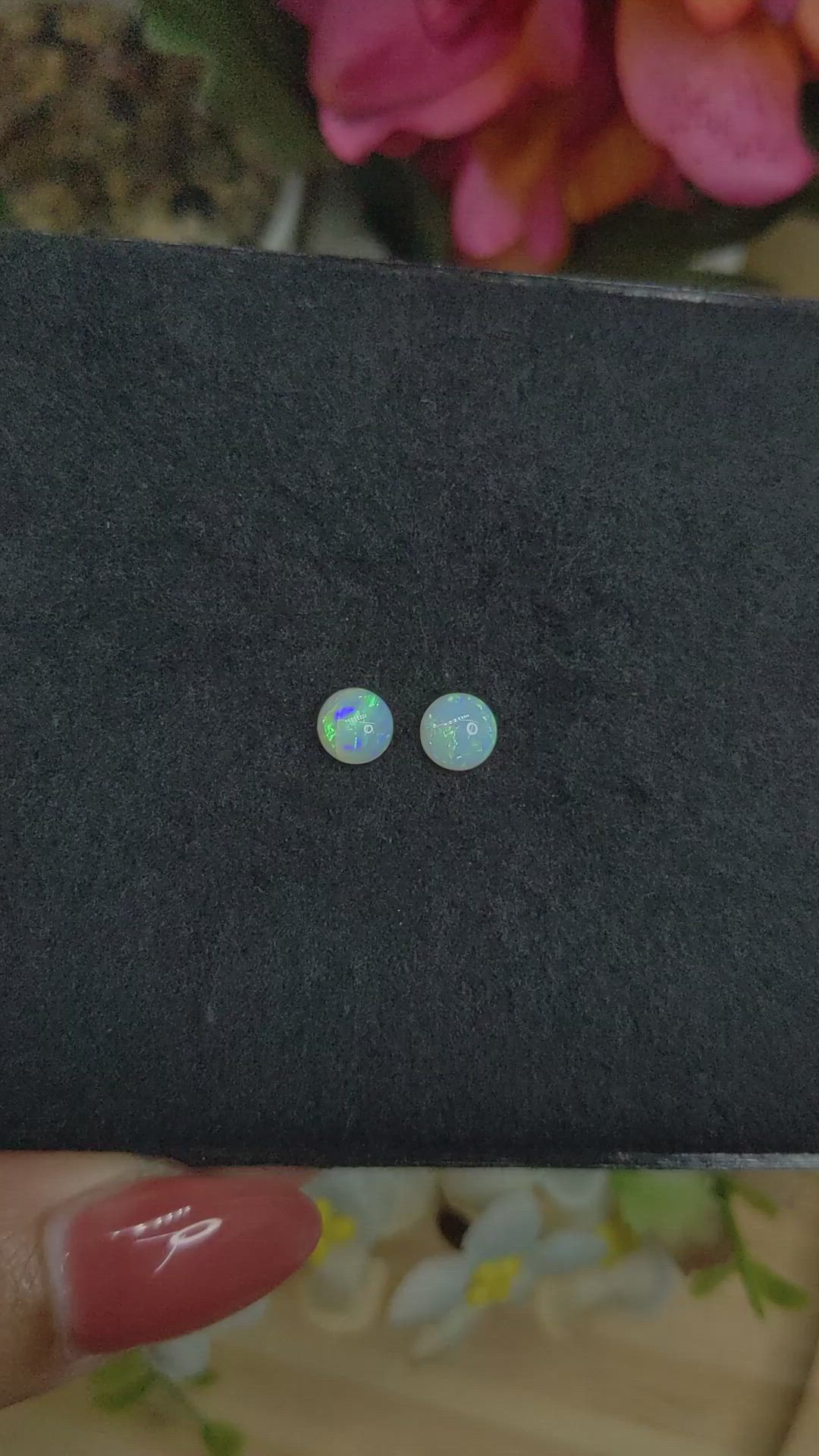 0.95 Ct.Tw.Total Carat Weight Multi Color Cabochon Opal Pair from Brazil Size Video