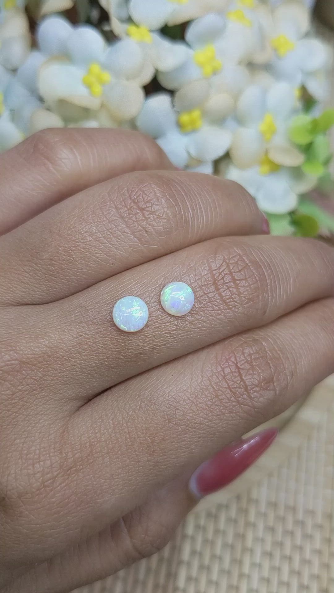 0.95 Ct.Tw.Total Carat Weight Multi Color Cabochon Opal Pair from Brazil Size Video