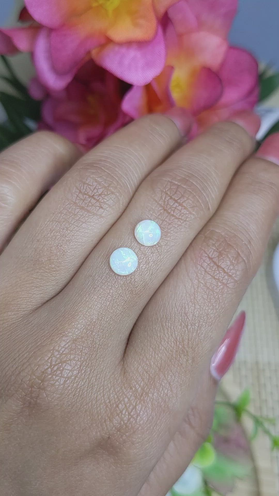 0.95 Ct.Tw.Total Carat Weight Multi Color Cabochon Opal Pair from Brazil Size Video