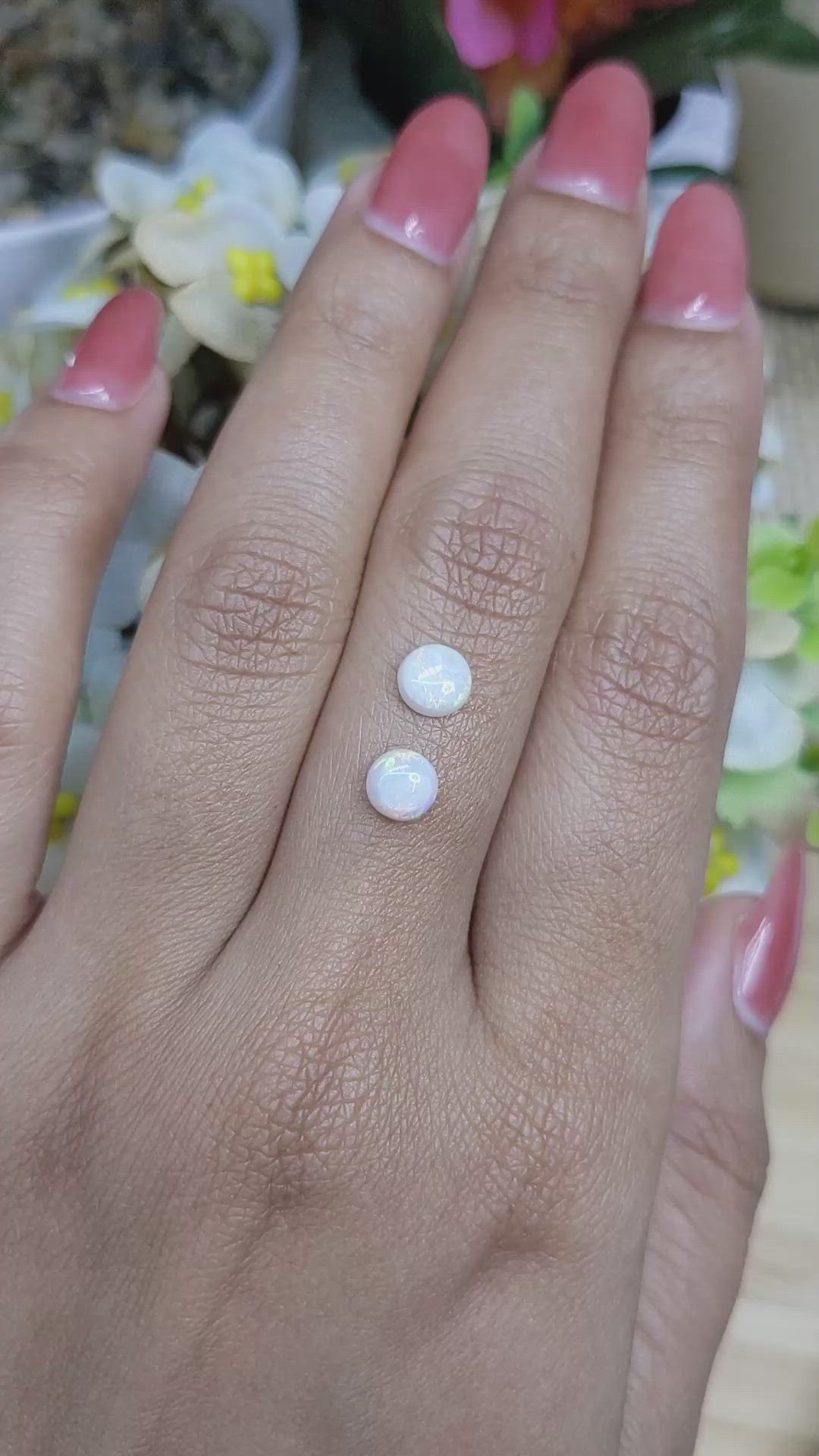 0.86&nbsp;Ct.Tw.Total Carat Weight Multi Color Cabochon Opal Pair from Brazil Size Video