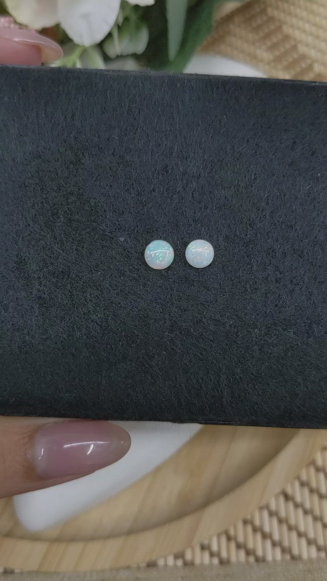 0.73&nbsp;Ct.Tw.Total Carat Weight Multi Color Cabochon Opal Pair from Brazil Size Video