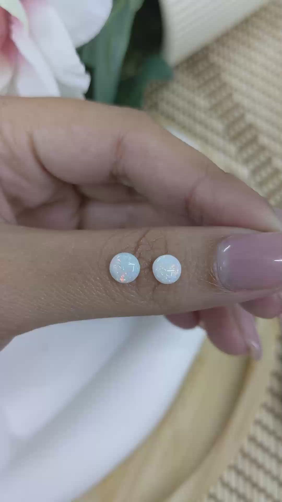 0.73&nbsp;Ct.Tw.Total Carat Weight Multi Color Cabochon Opal Pair from Brazil Size Video
