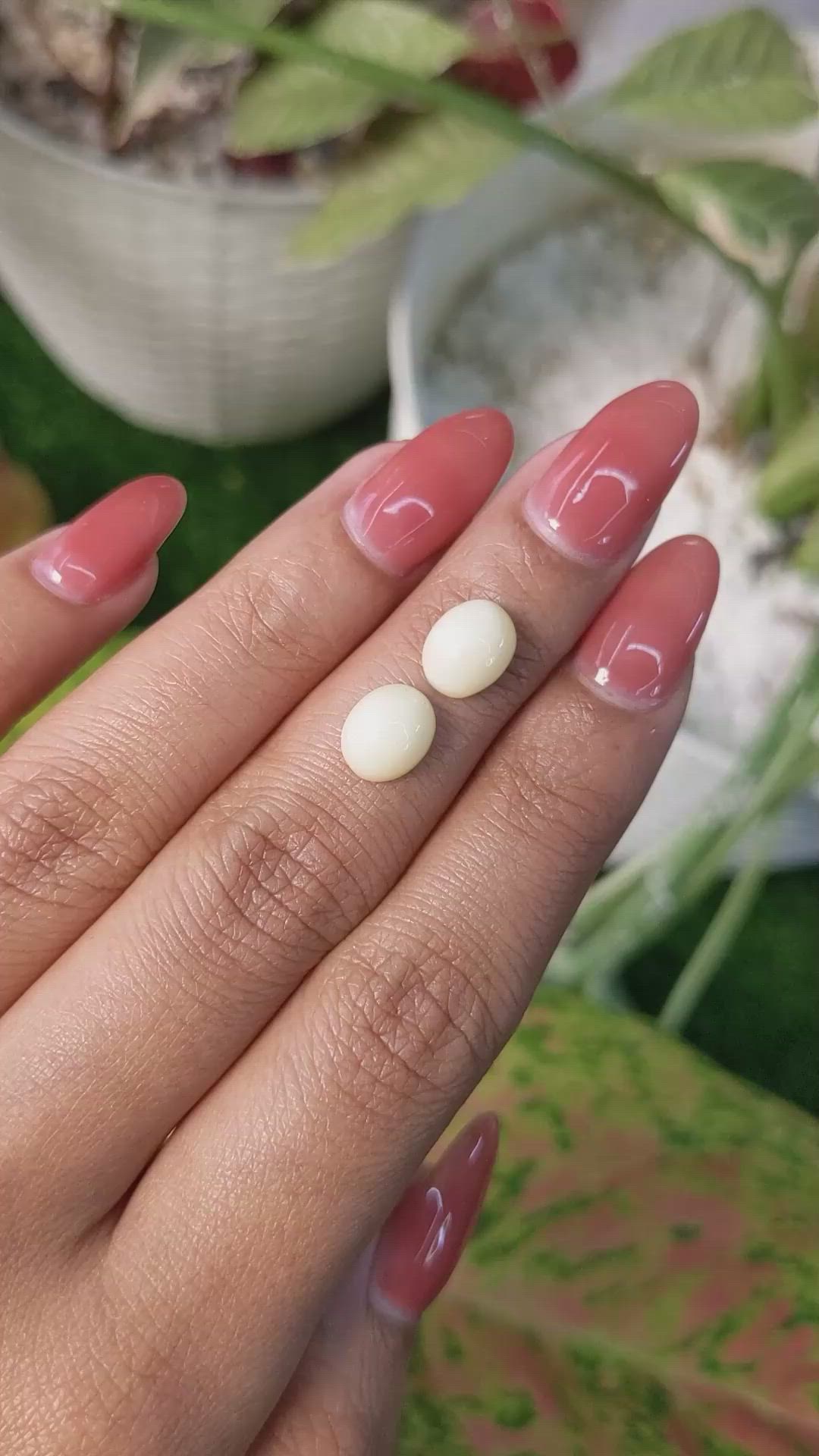 4.12&nbsp;Ct.Tw.Total Carat Weight Salmon and White Cabochon Coral Pair from Italy Size Video
