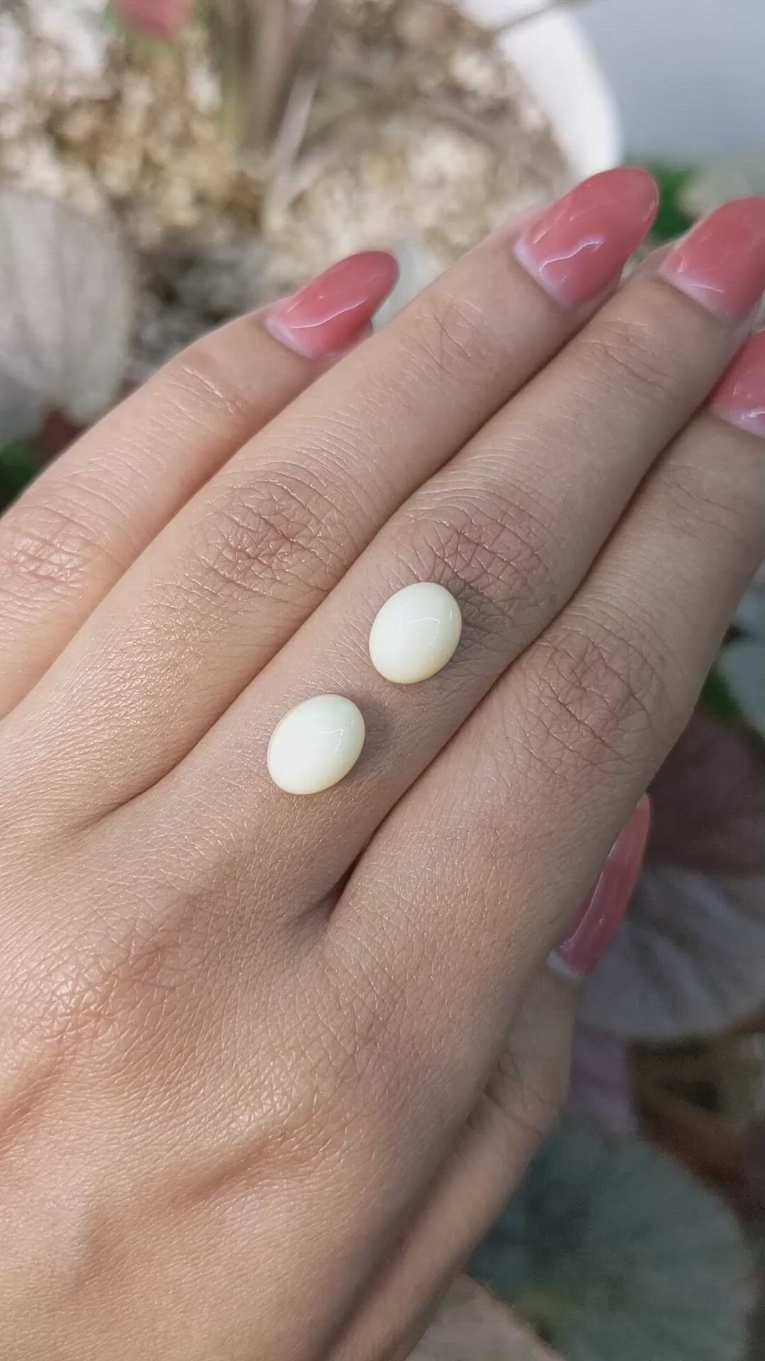 4.75 Ct.Tw.Total Carat Weight Salmon and White Cabochon Coral Pair from Italy Size Video