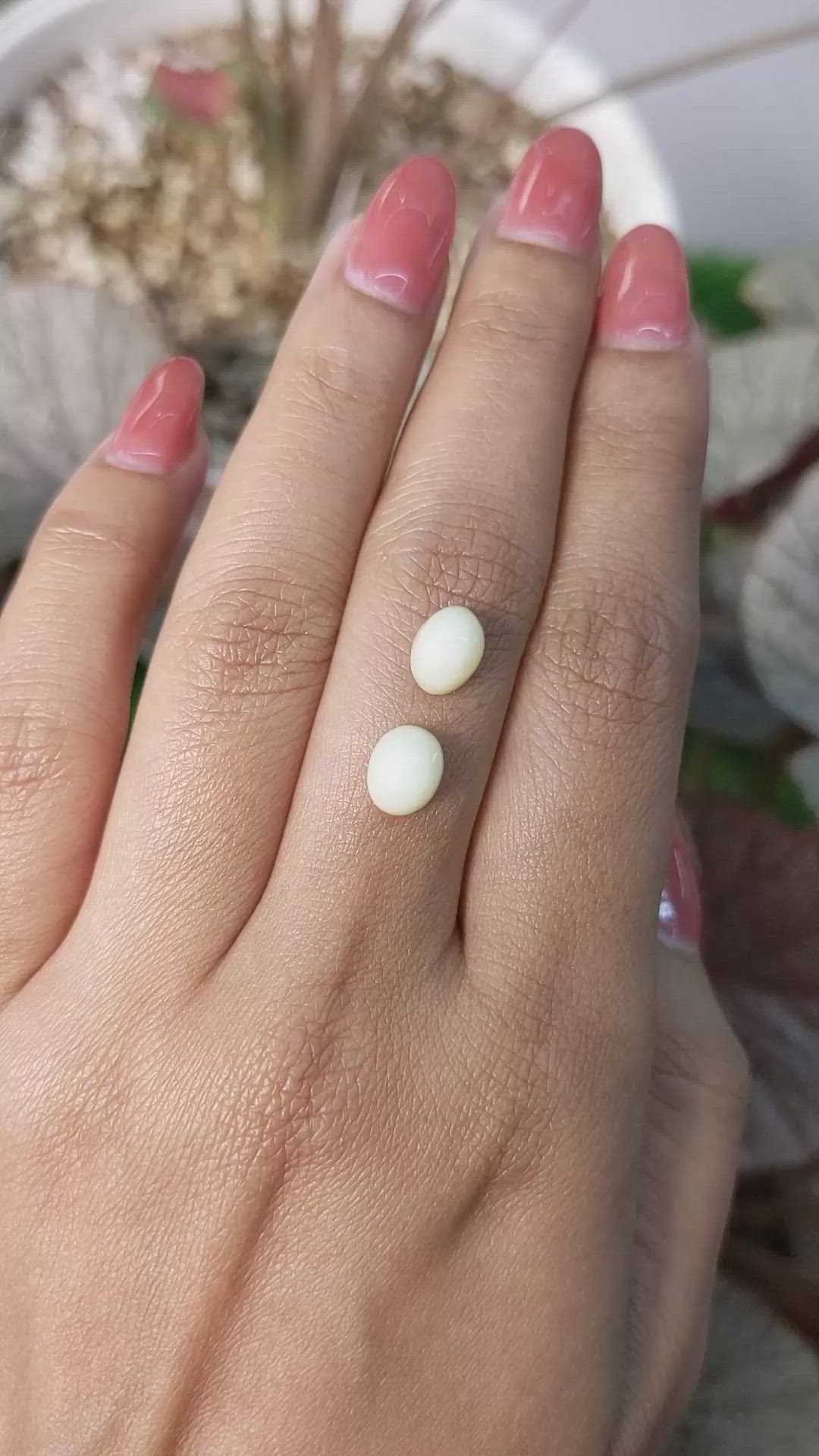 3.00 Ct.Tw.Total Carat Weight Salmon and White Cabochon Coral Pair from Italy Size Video