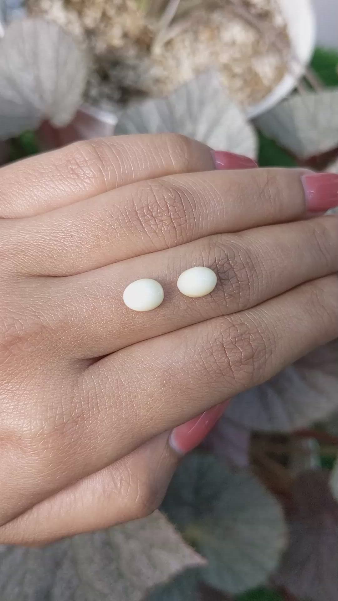 3.00 Ct.Tw.Total Carat Weight Salmon and White Cabochon Coral Pair from Italy Size Video