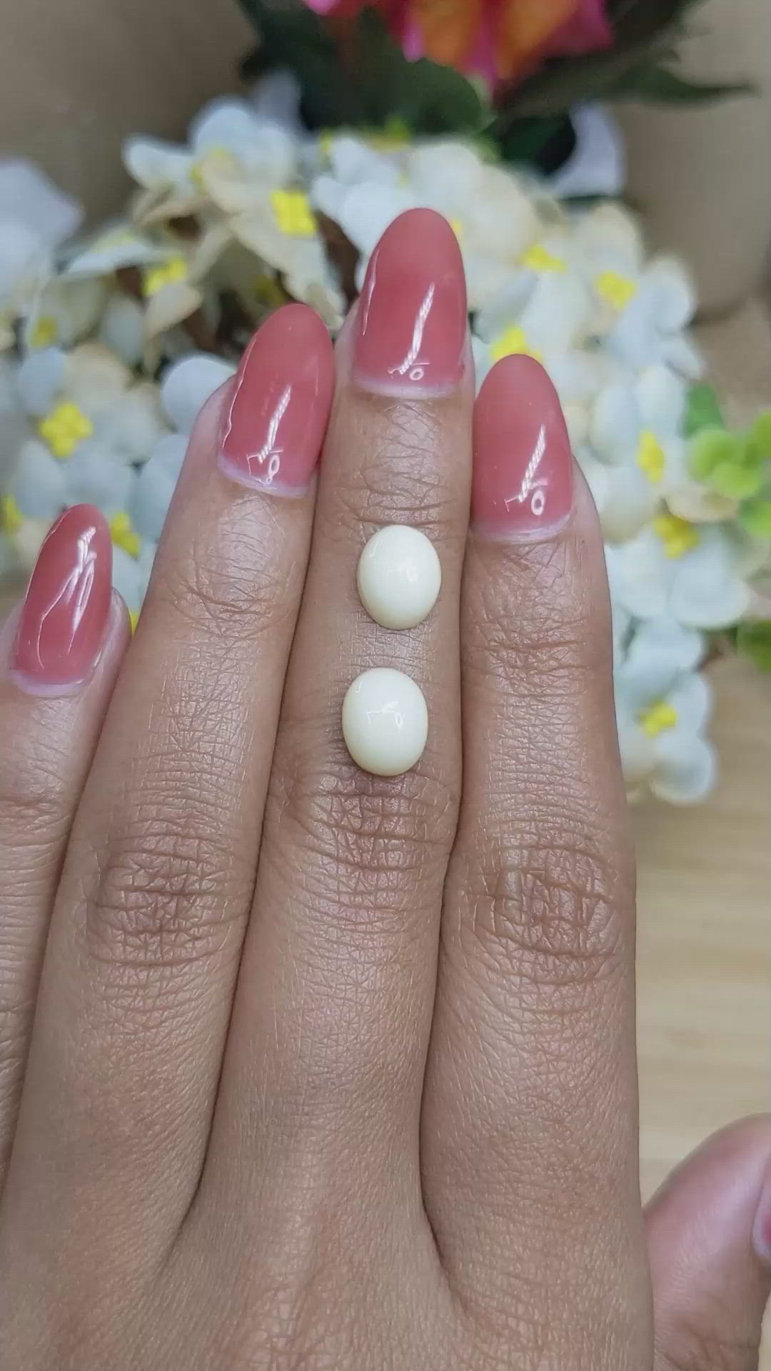 3.81&nbsp;Ct.Tw.Total Carat Weight Salmon and White Cabochon Coral Pair from Italy Size Video