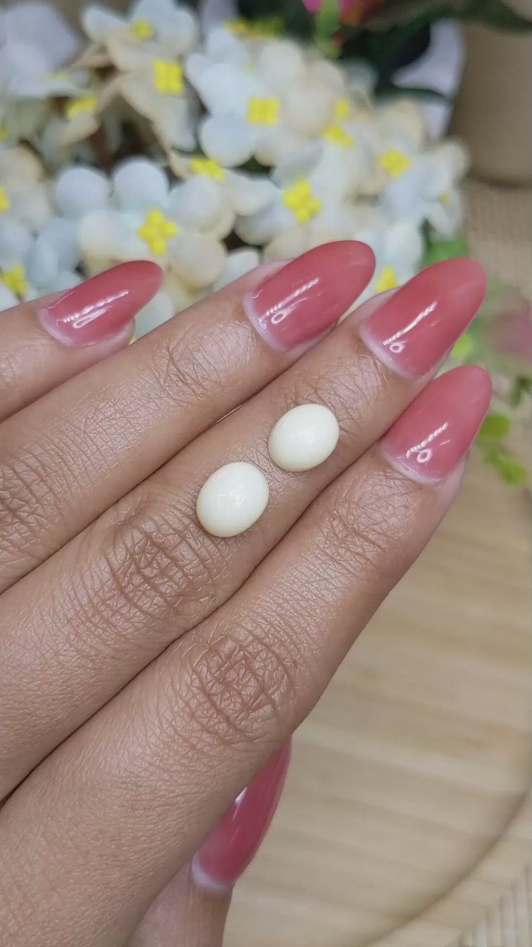 3.81&nbsp;Ct.Tw.Total Carat Weight Salmon and White Cabochon Coral Pair from Italy Size Video