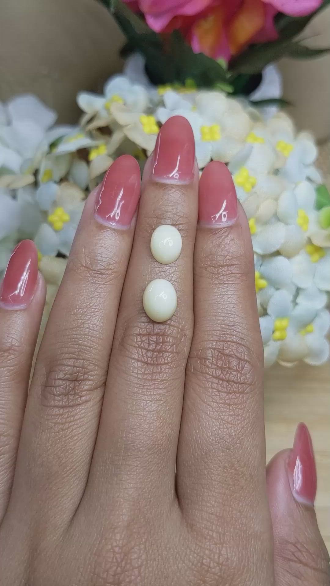 4.20 Ct.Tw.Total Carat Weight Salmon and White Cabochon Coral Pair from Italy Size Video