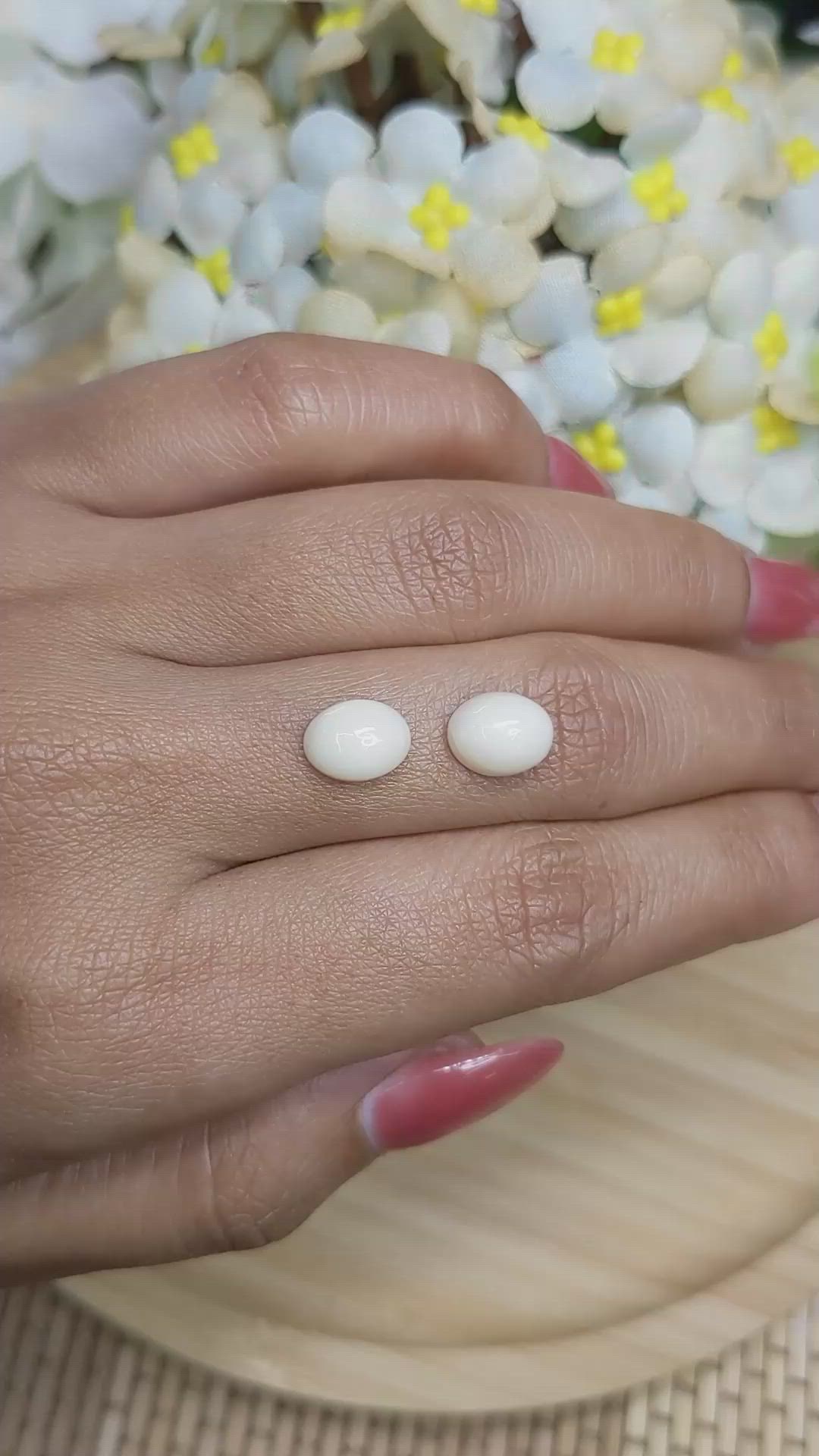 4.20 Ct.Tw.Total Carat Weight Salmon and White Cabochon Coral Pair from Italy Size Video