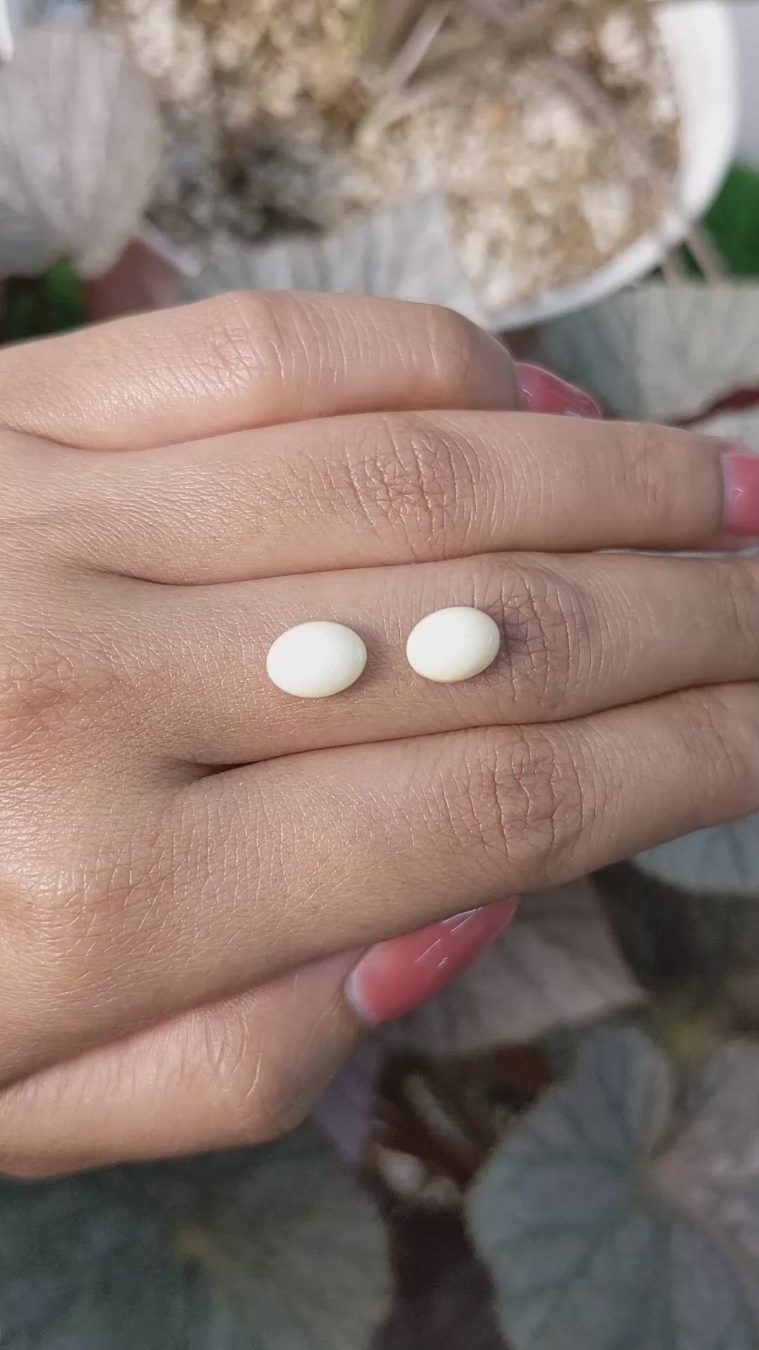 3.74 Ct.Tw.Total Carat Weight Salmon and White Cabochon Coral Pair from Italy Size Video