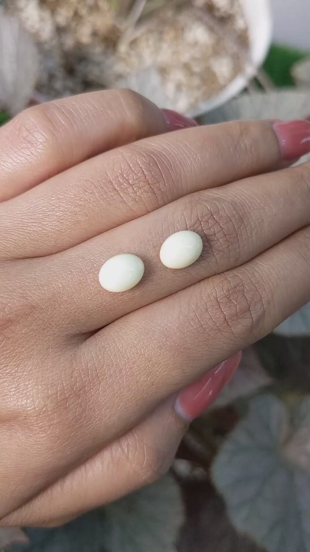 3.74 Ct.Tw.Total Carat Weight Salmon and White Cabochon Coral Pair from Italy Size Video