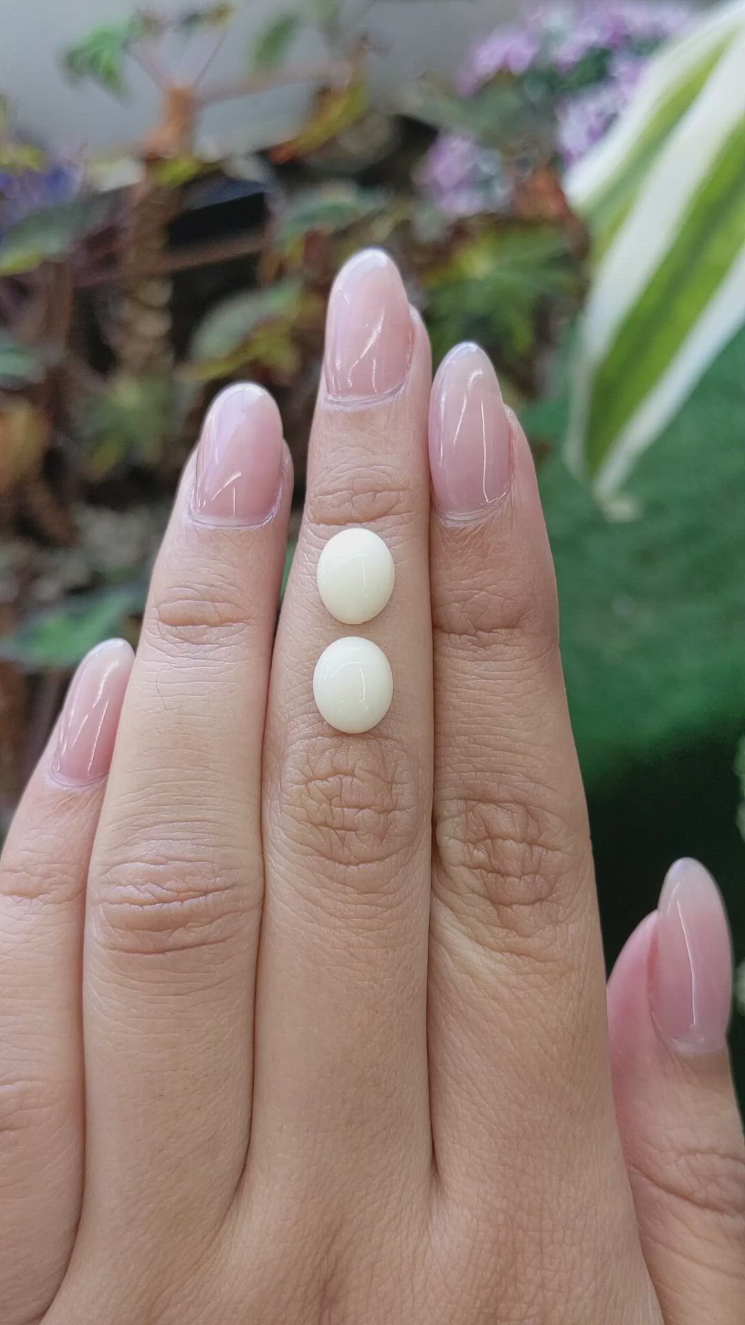 4.52 Ct.Tw.Total Carat Weight Salmon and White Cabochon Coral Pair from Italy Size Video