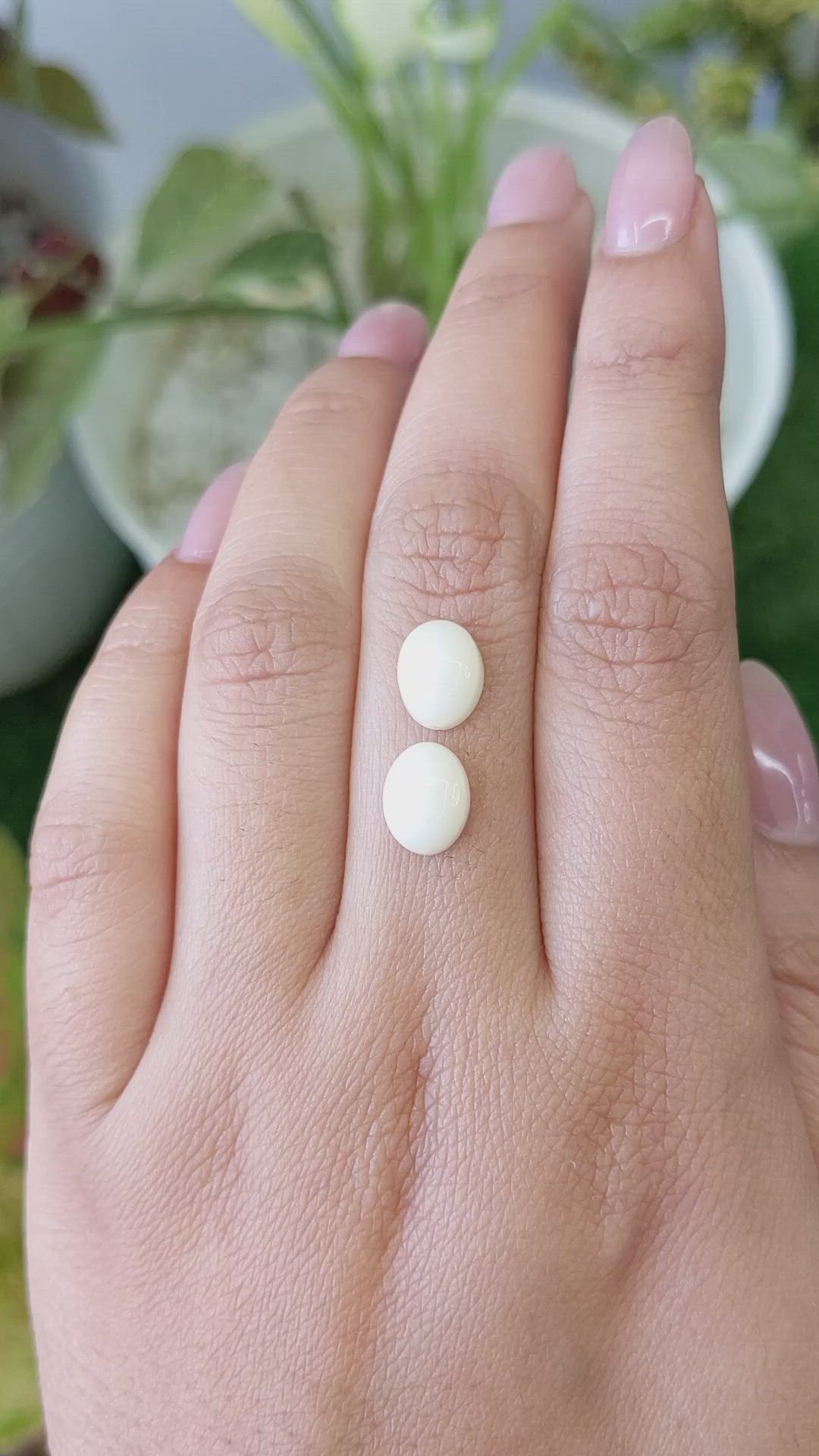 4.08 Ct.Tw.Total Carat Weight Salmon and White Cabochon Coral Pair from Italy Size Video