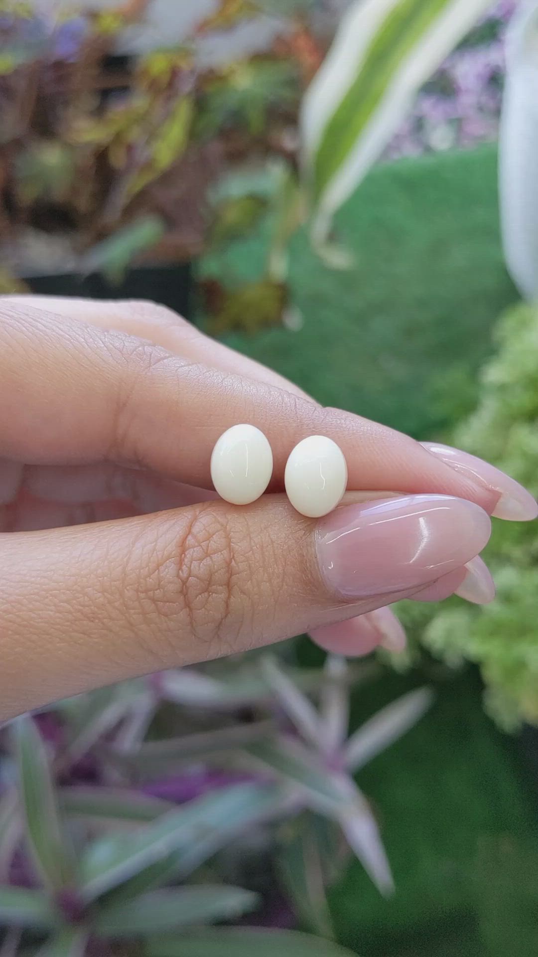 4.08 Ct.Tw.Total Carat Weight Salmon and White Cabochon Coral Pair from Italy Size Video