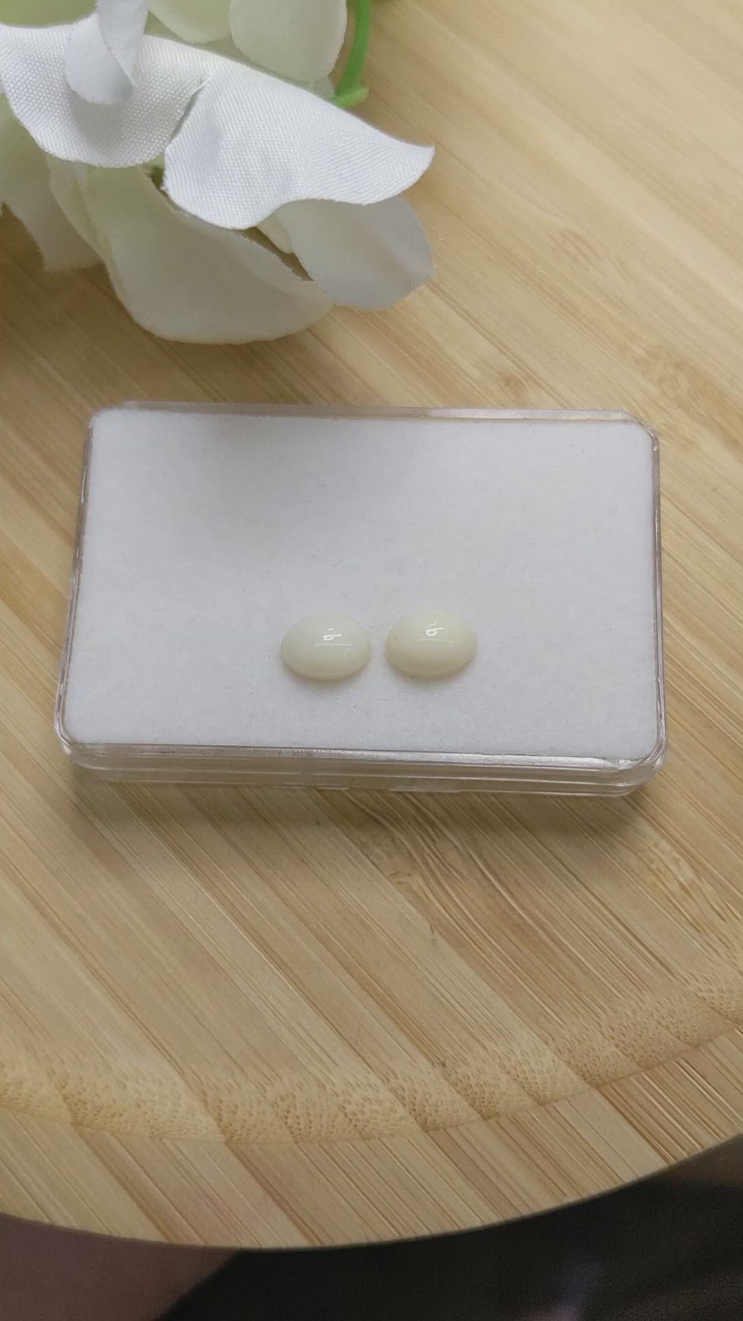 2.34 Ct.Tw.Total Carat Weight Salmon and White Cabochon Coral Pair from Italy Size Video