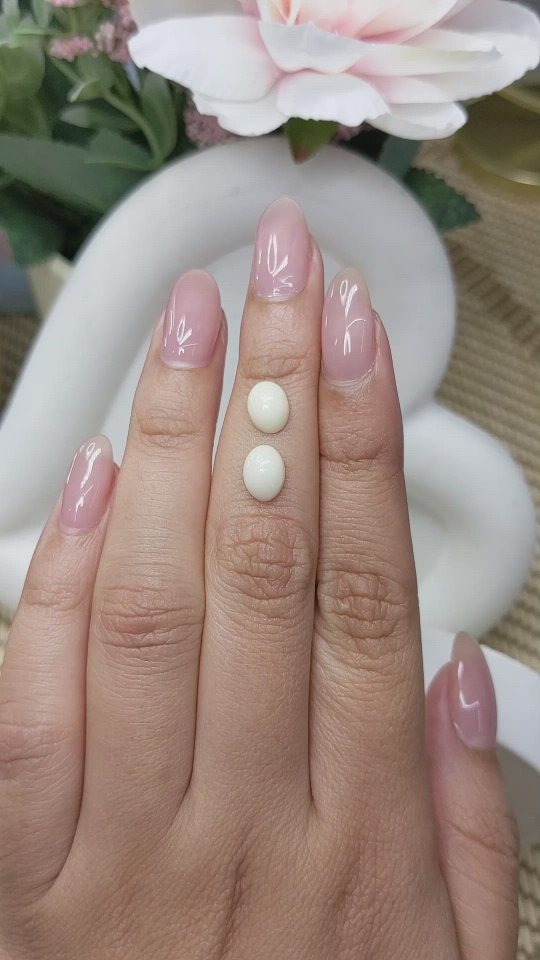 2.34 Ct.Tw.Total Carat Weight Salmon and White Cabochon Coral Pair from Italy Size Video