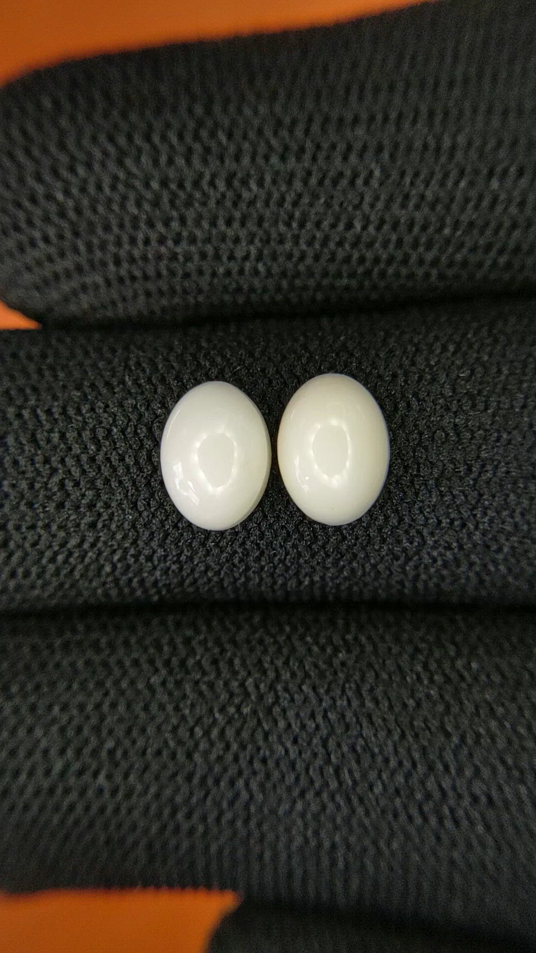 2.34 Ct.Tw.Total Carat Weight Salmon and White Cabochon Coral Pair from Italy Size Video