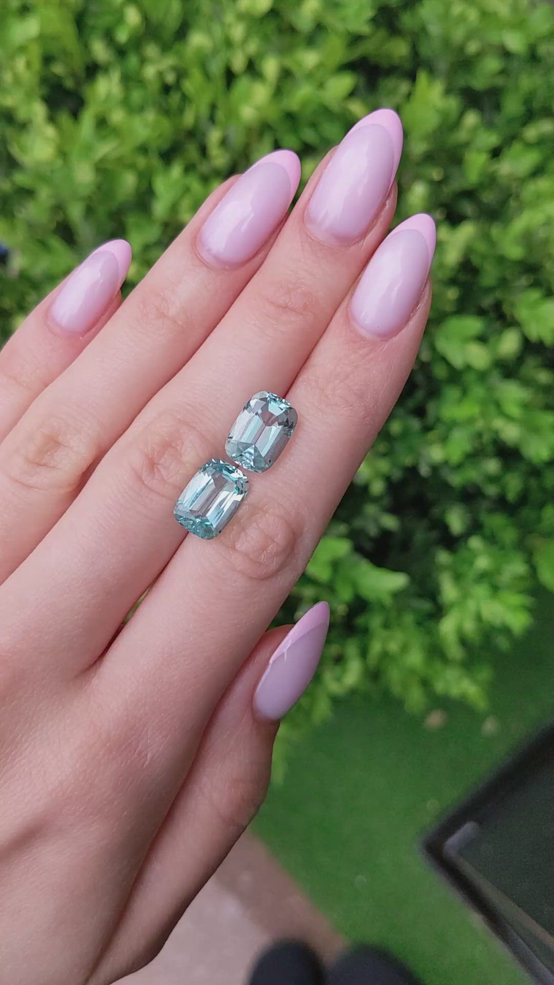 9.22 Ct.Tw.Total Carat Weight Greenish Blue Aquamarine Pair from Brazil Size Video