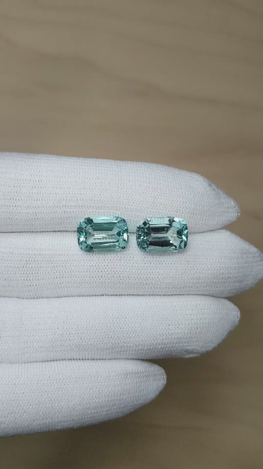 9.22 Ct.Tw.Total Carat Weight Greenish Blue Aquamarine Pair from Brazil Size Video