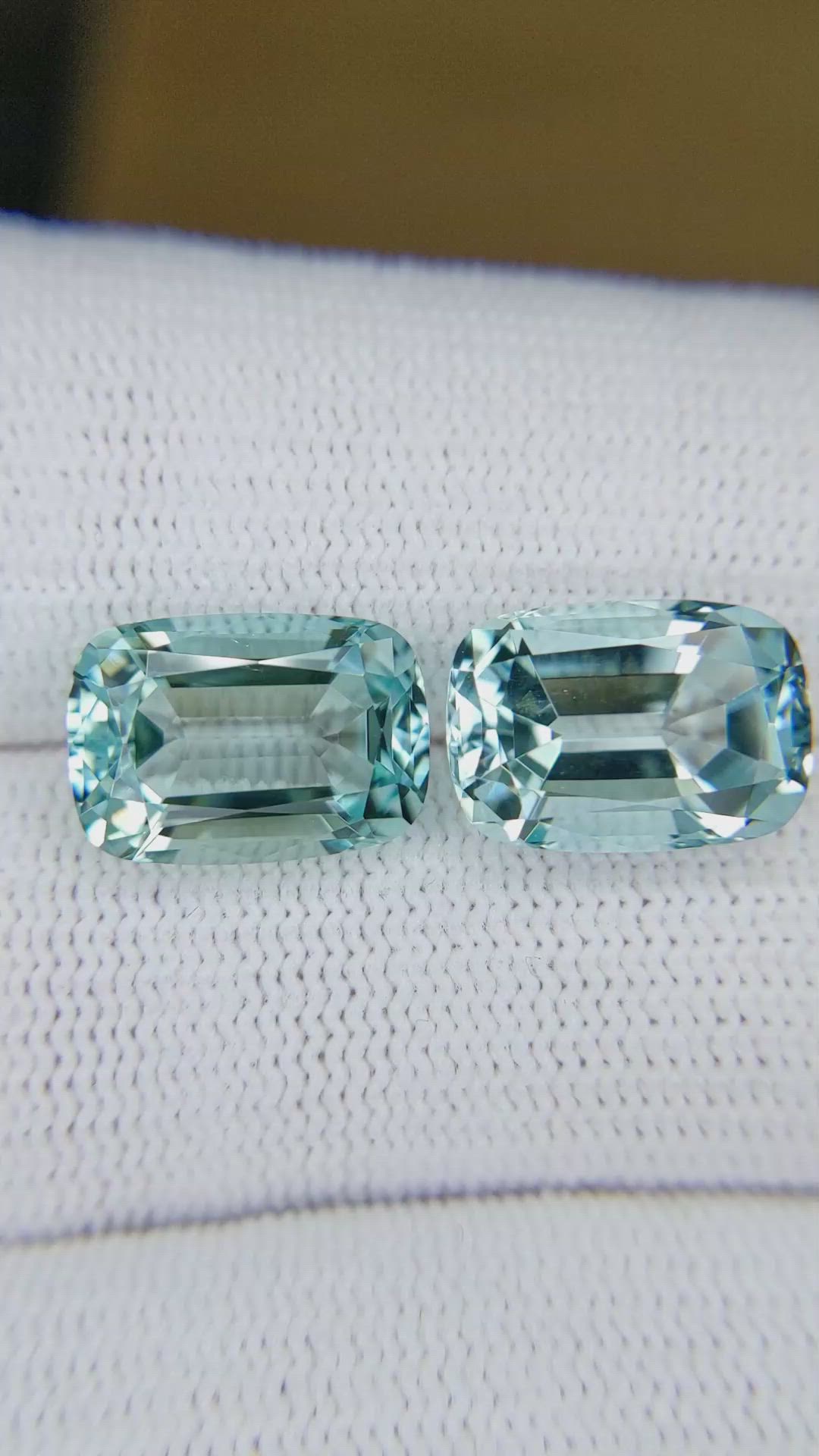 9.22 Ct.Tw.Total Carat Weight Greenish Blue Aquamarine Pair from Brazil Size Video