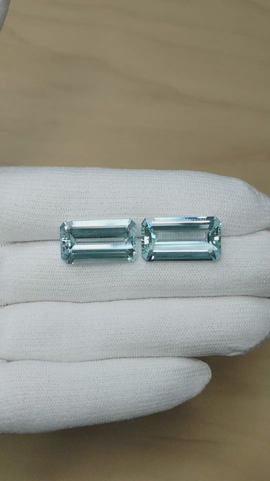 23.74 Ct.Tw.Total Carat Weight Blue Aquamarine Pair from Brazil Size Video