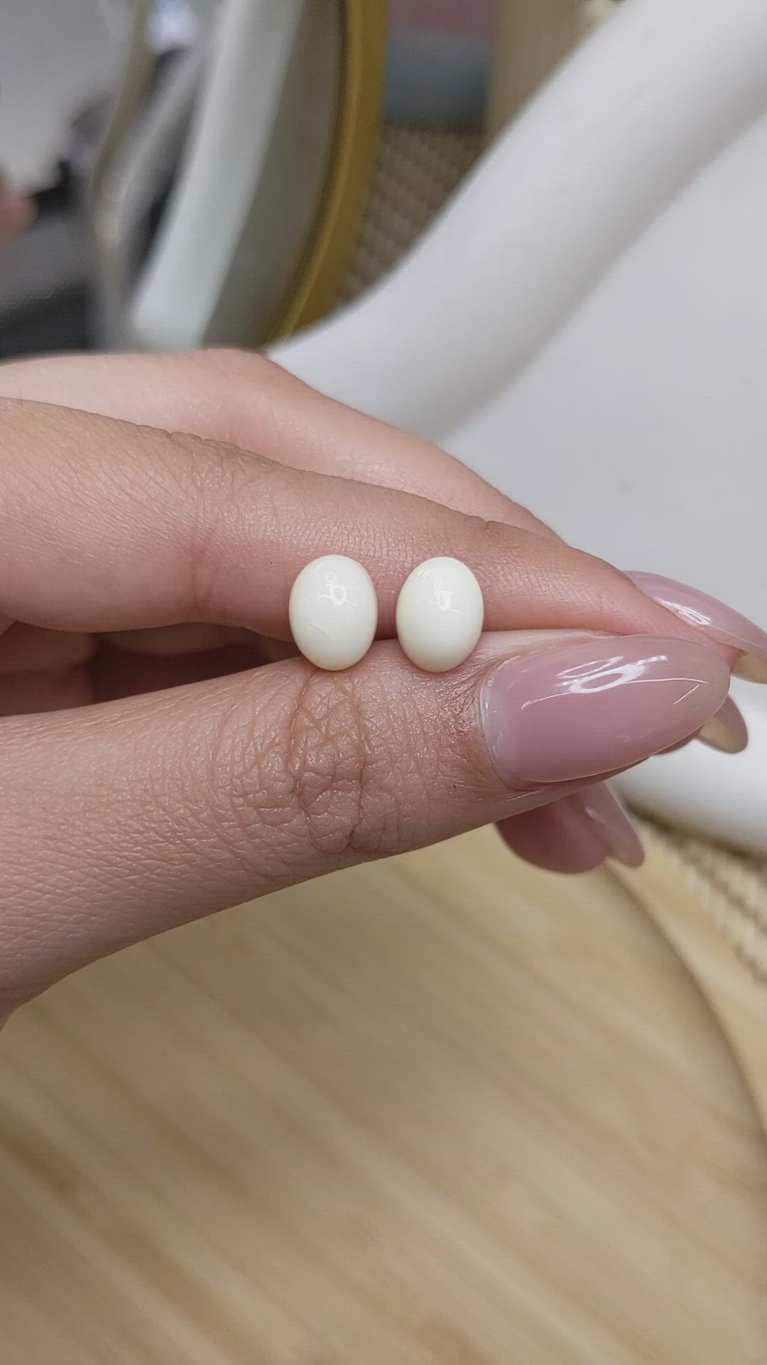 4.30 Ct.Tw.Total Carat Weight Salmon and White Cabochon Coral Pair from Italy Size Video