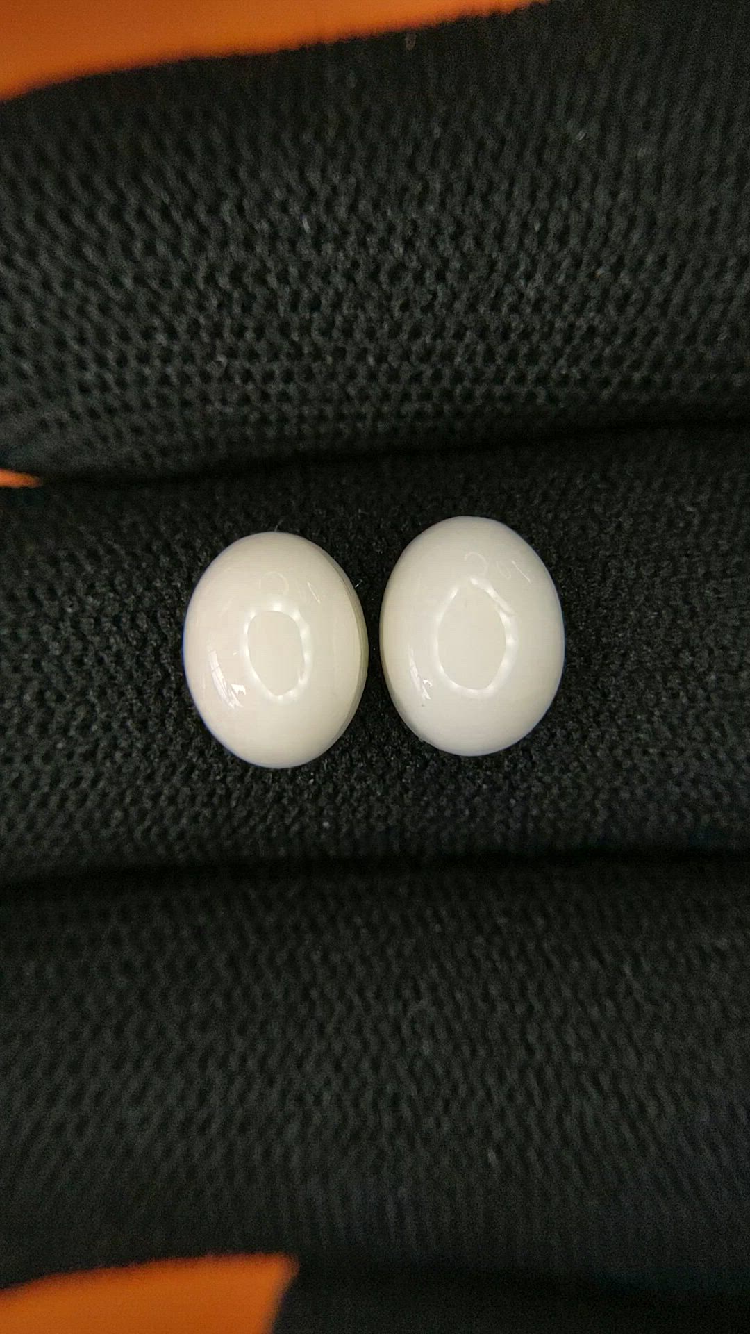 4.30 Ct.Tw.Total Carat Weight Salmon and White Cabochon Coral Pair from Italy Size Video