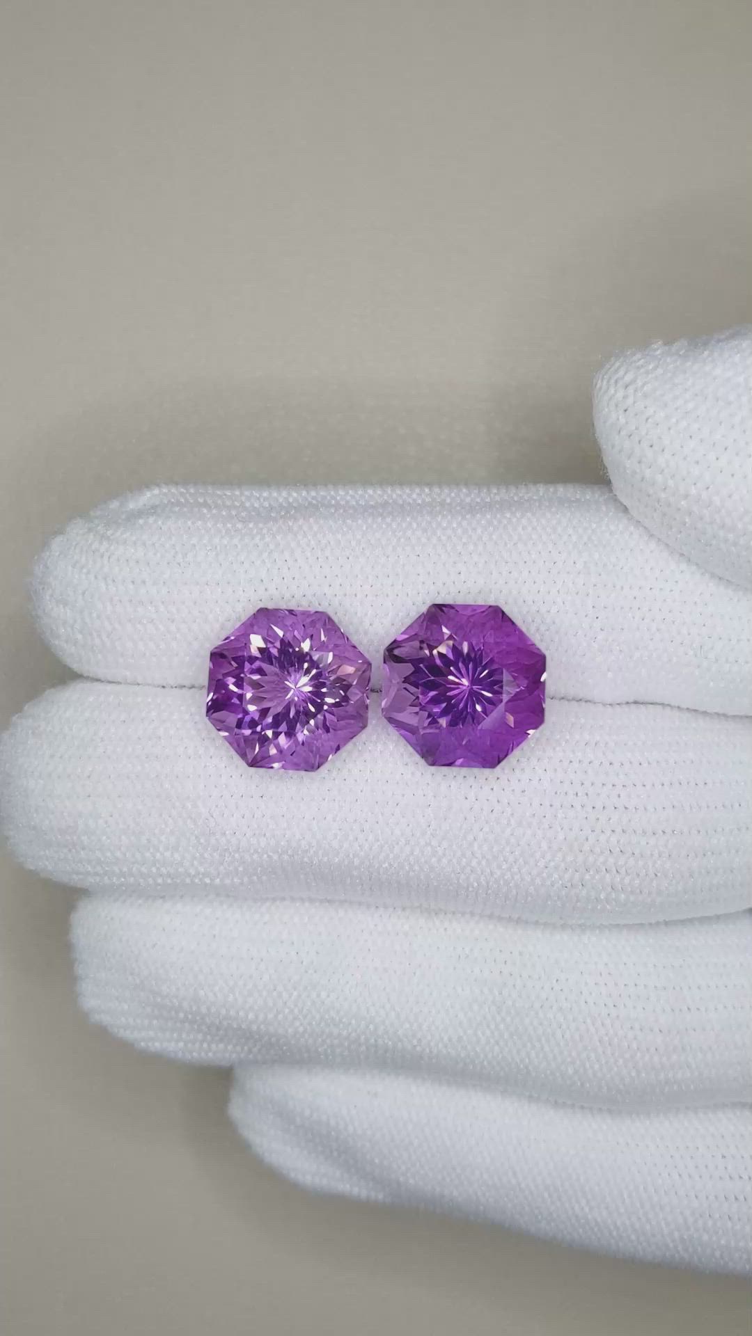 13.55 Ct.Tw.Total Carat Weight Purple Amethyst Pair from Brazil Size Video