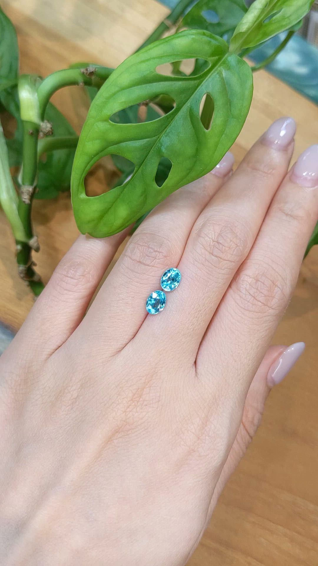 2.42&nbsp;Ct.Tw.Total Carat Weight Blue Zircon Pair from Cambodia Size Video
