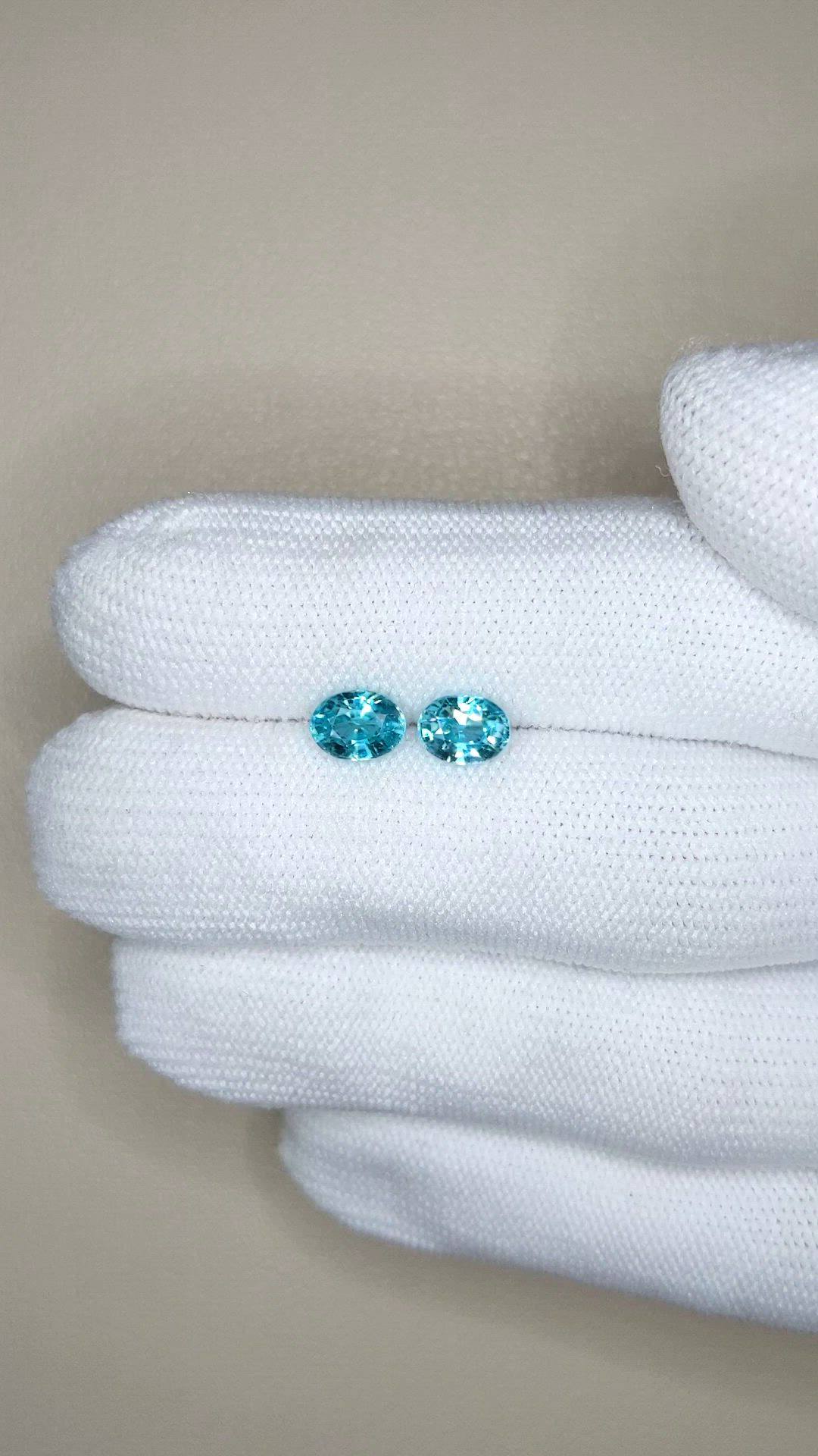 2.42&nbsp;Ct.Tw.Total Carat Weight Blue Zircon Pair from Cambodia Size Video