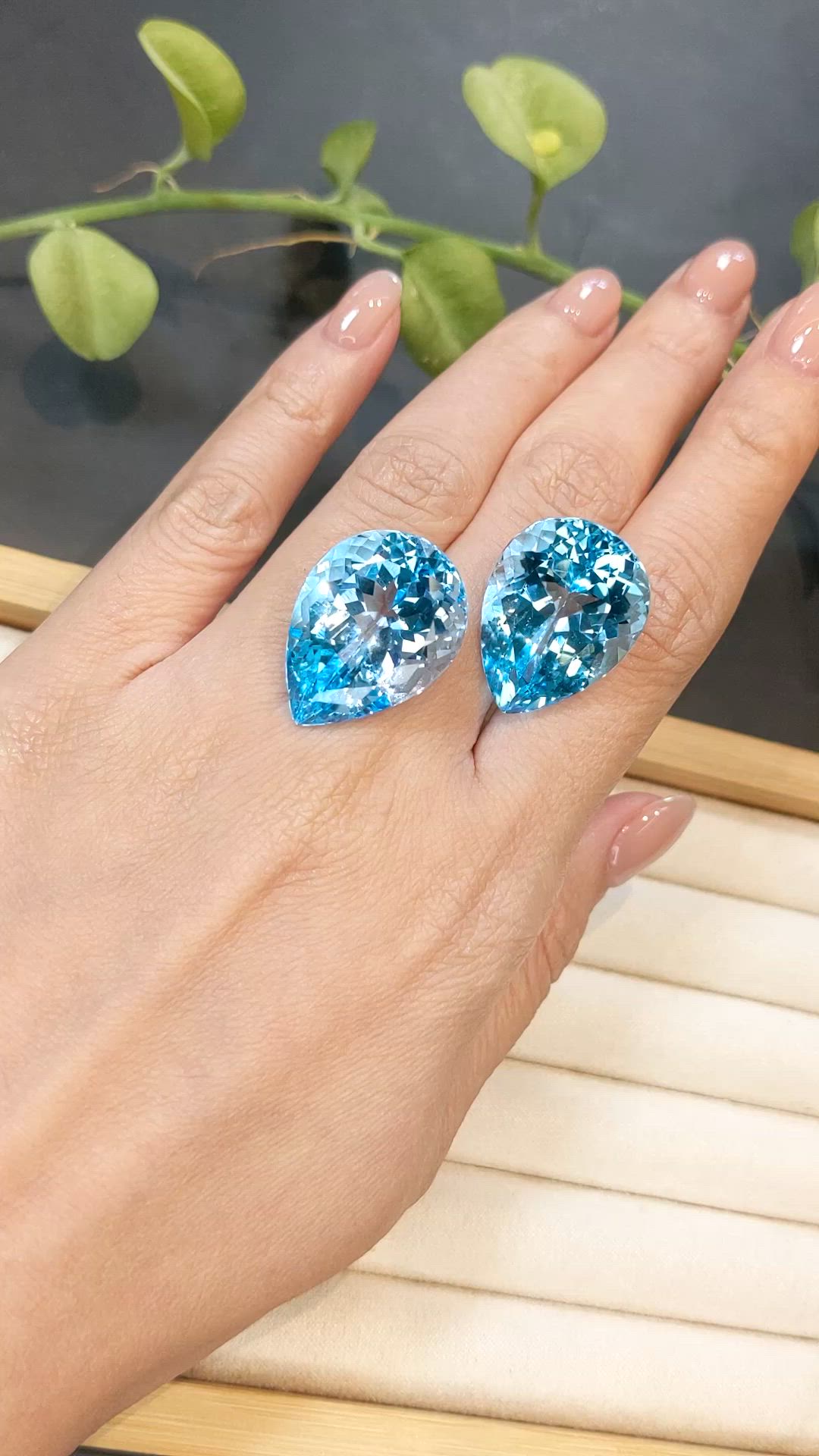 73.54 Ct.Tw.Total Carat Weight Blue Topaz Pair from Brazil Size Video