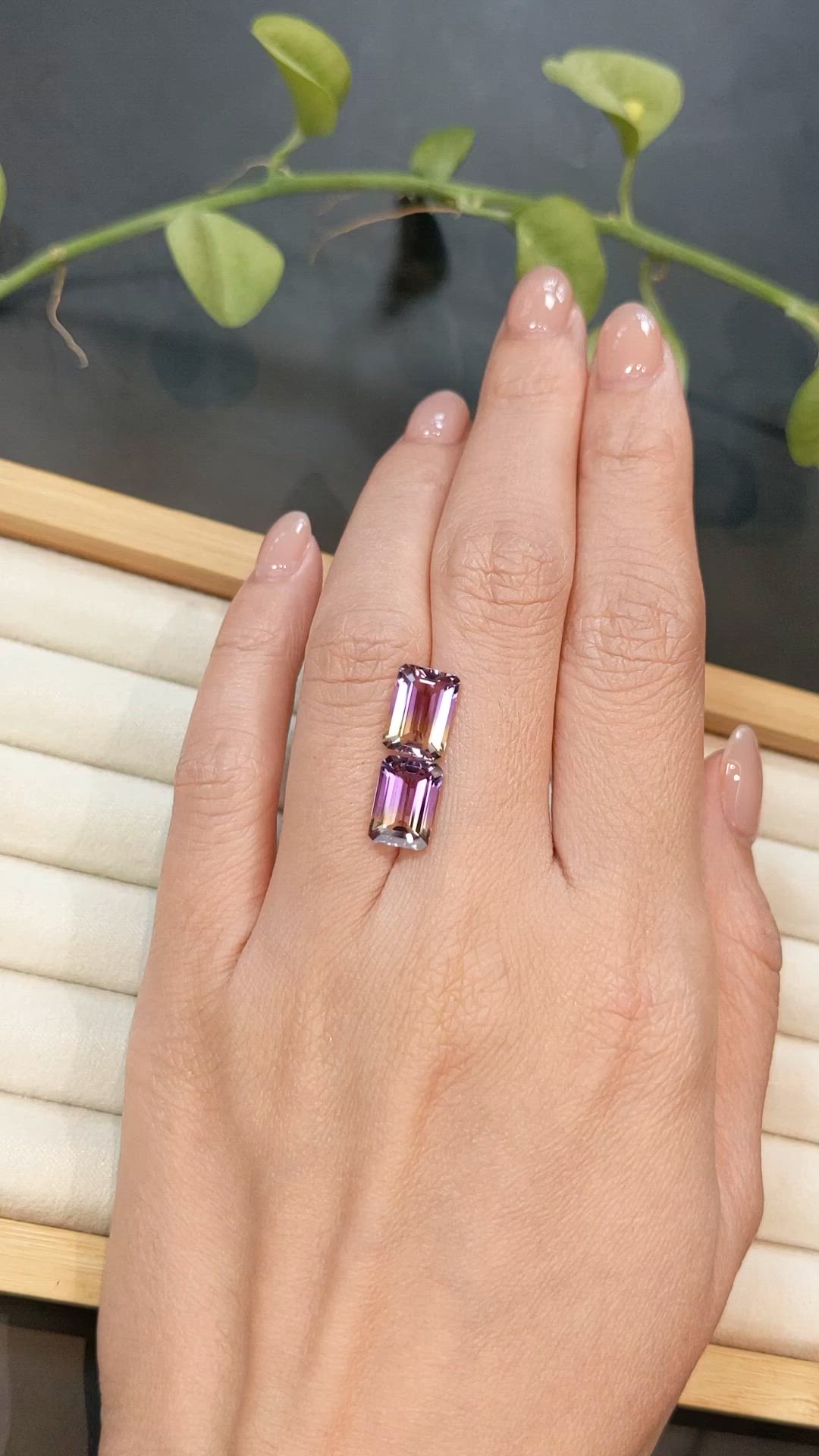 4.99 Ct.Tw.Total Carat Weight Bi Color Ametrine Pair from Bolivia Size Video