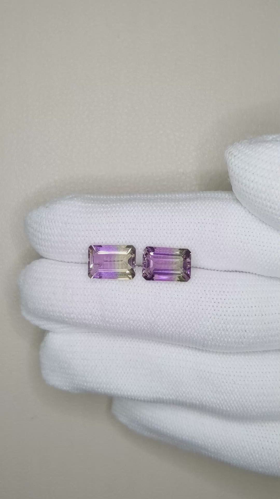 4.99 Ct.Tw.Total Carat Weight Bi Color Ametrine Pair from Bolivia Size Video