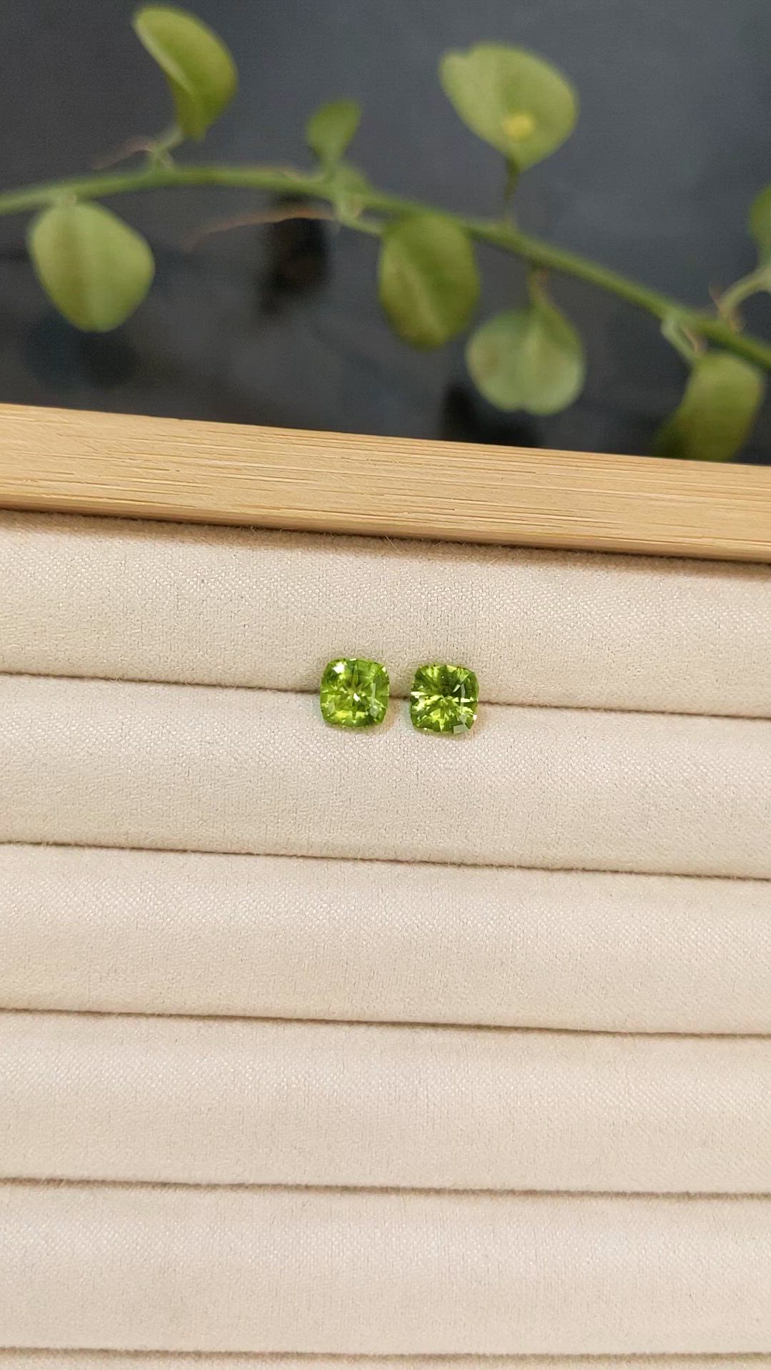 2.70 Ct.Tw.Total Carat Weight Yellowish Green Peridot Pair from Burma (Myanmar) Size Video