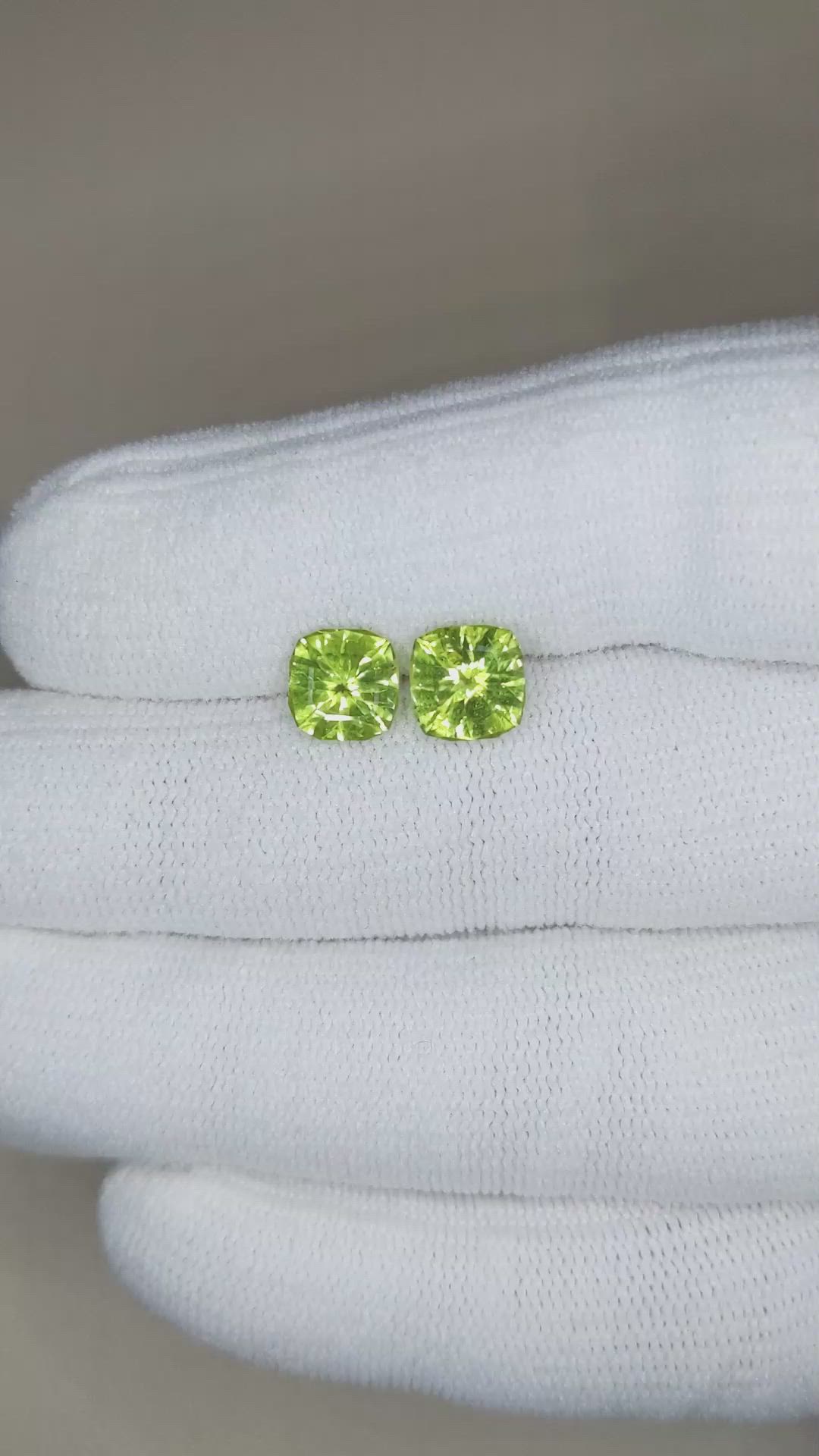 3.33&nbsp;Ct.Tw.Total Carat Weight Yellowish Green Peridot Pair from Burma (Myanmar) Size Video