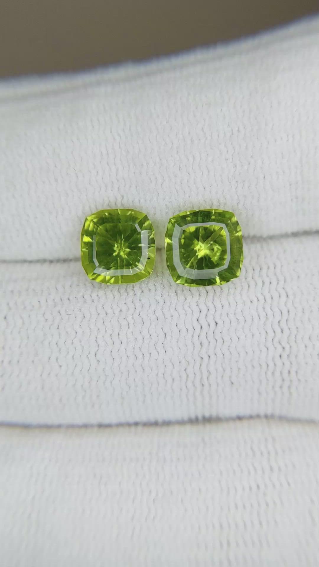 3.46 Ct.Tw.Total Carat Weight Yellowish Green Peridot Pair from Burma (Myanmar) Size Video